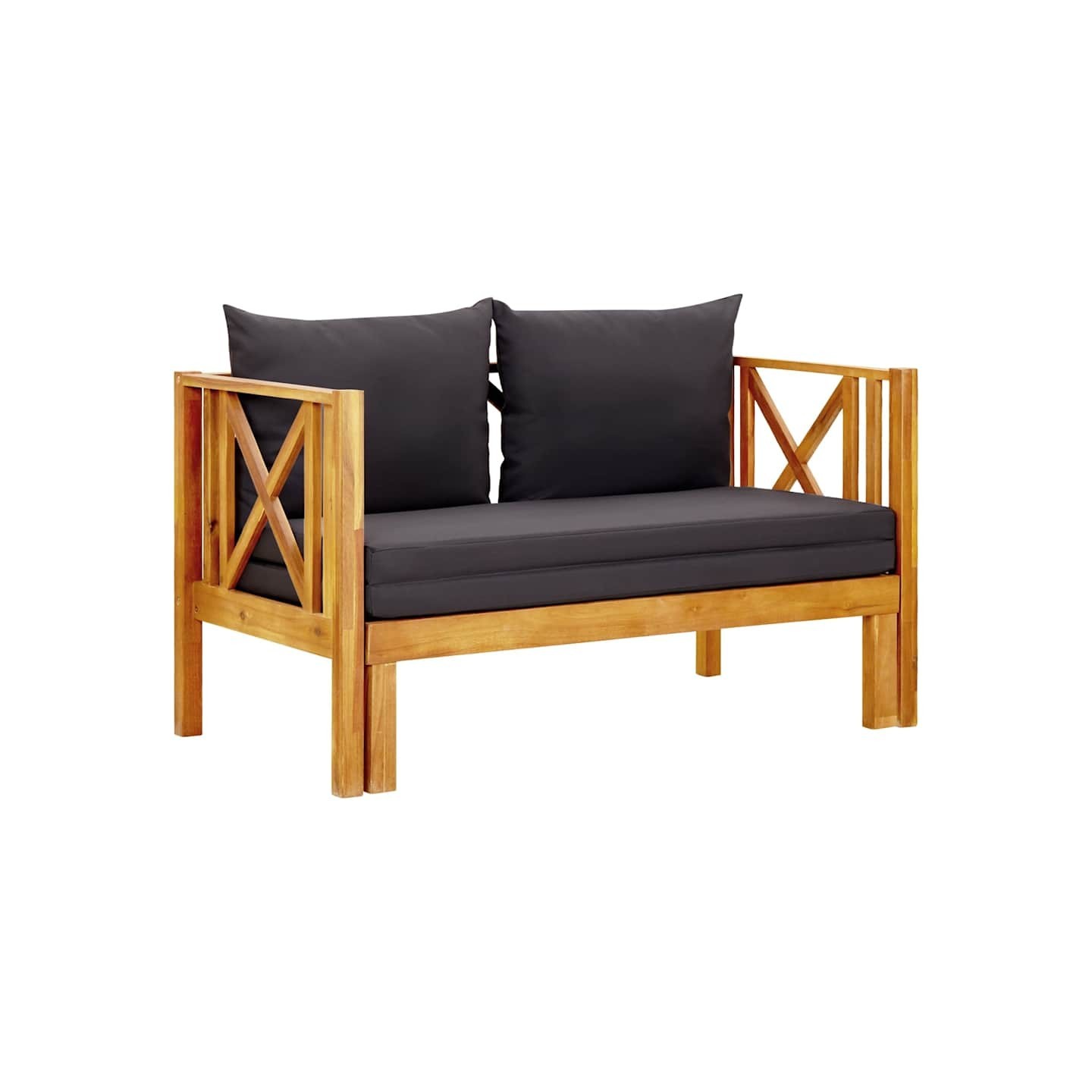 Banc de jardin 2 places et coussins 122 cm Bois d'acacia massif