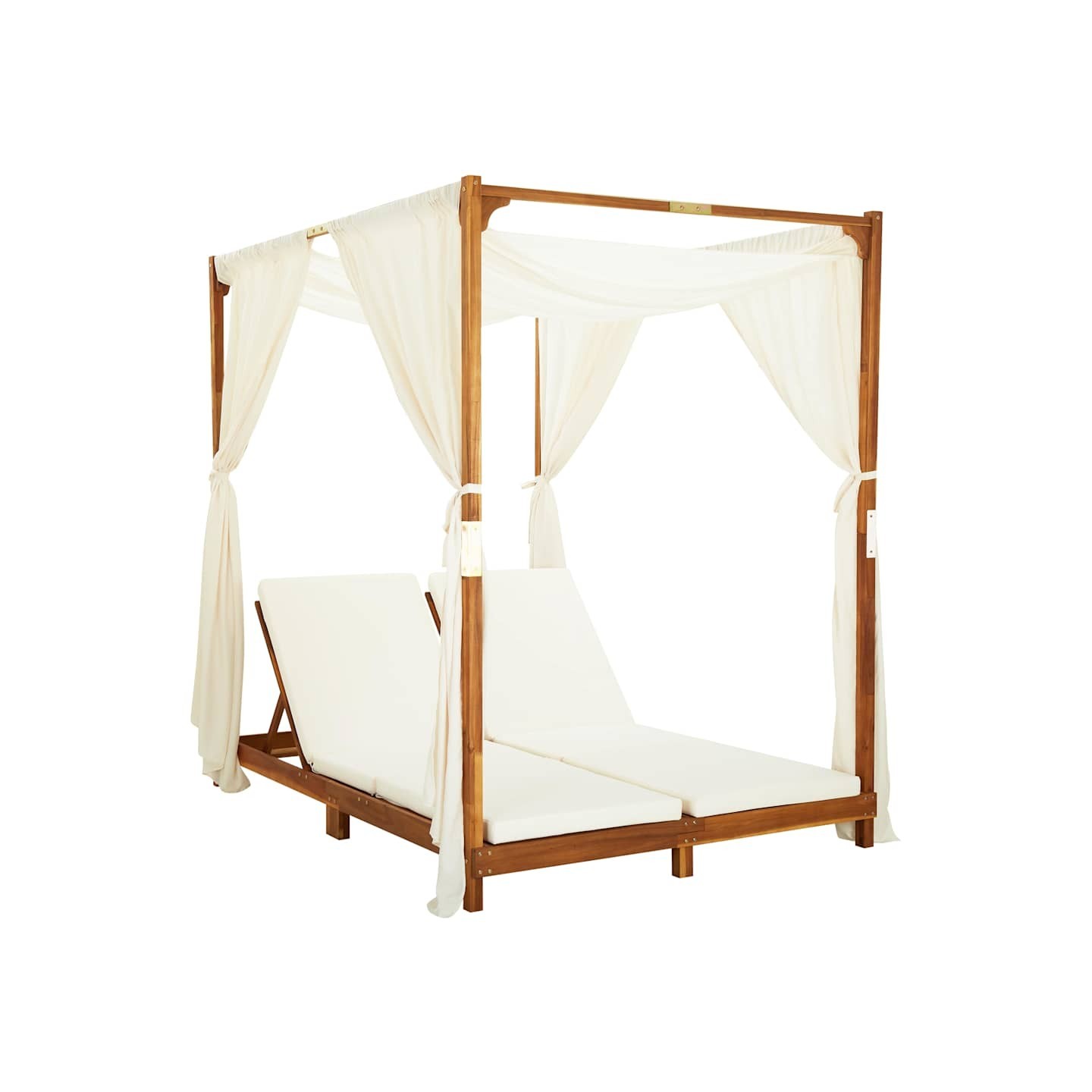Chaise longue double avec rideaux et coussins Bois d'acacia