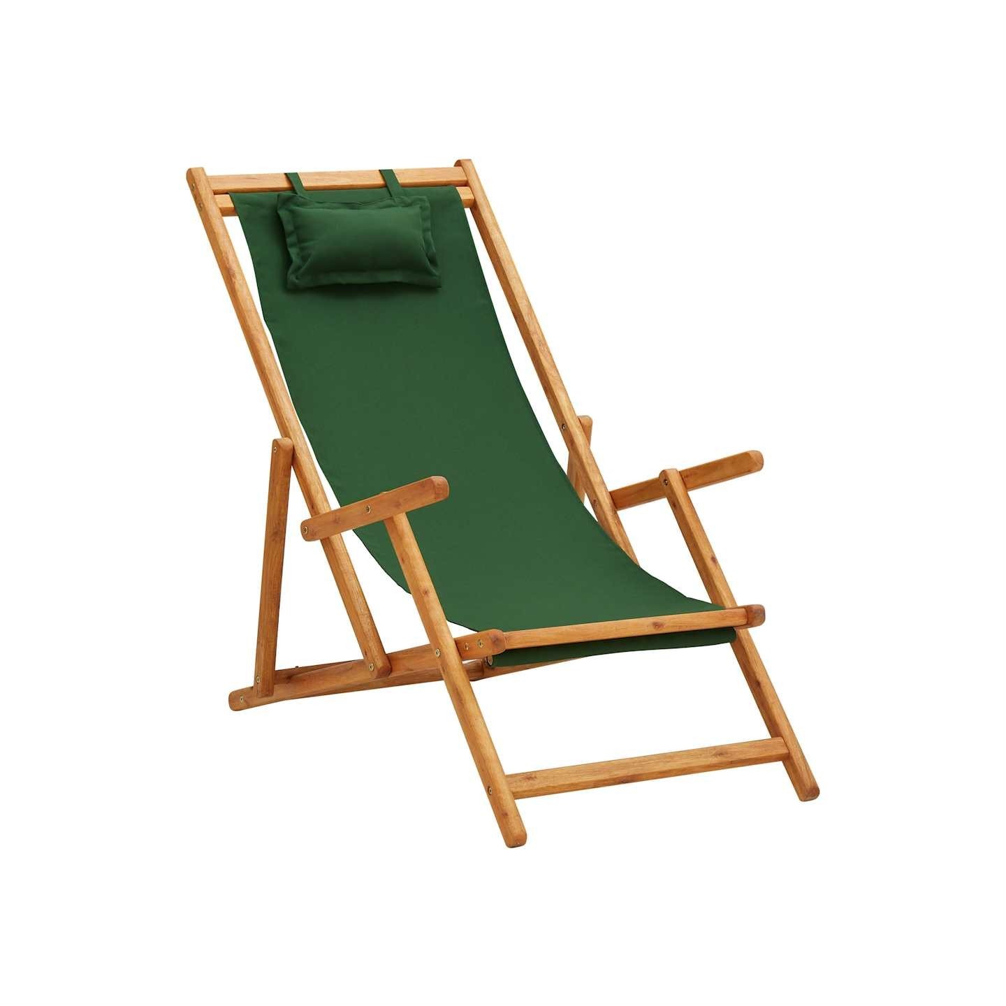 Chaise pliante en bois d'eucalyptus massif et tissu vert