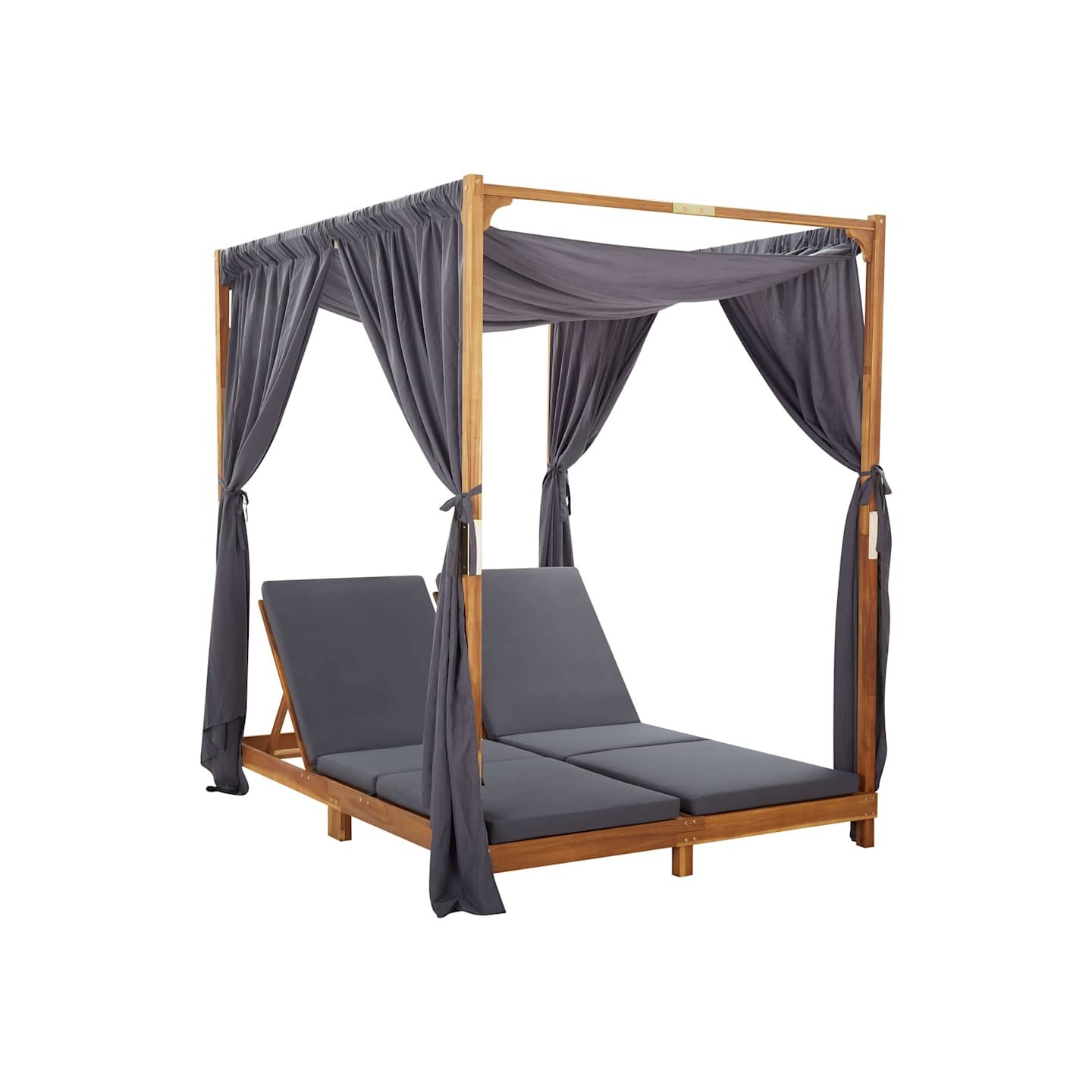 Chaise longue double avec rideaux et coussins Bois d'acacia