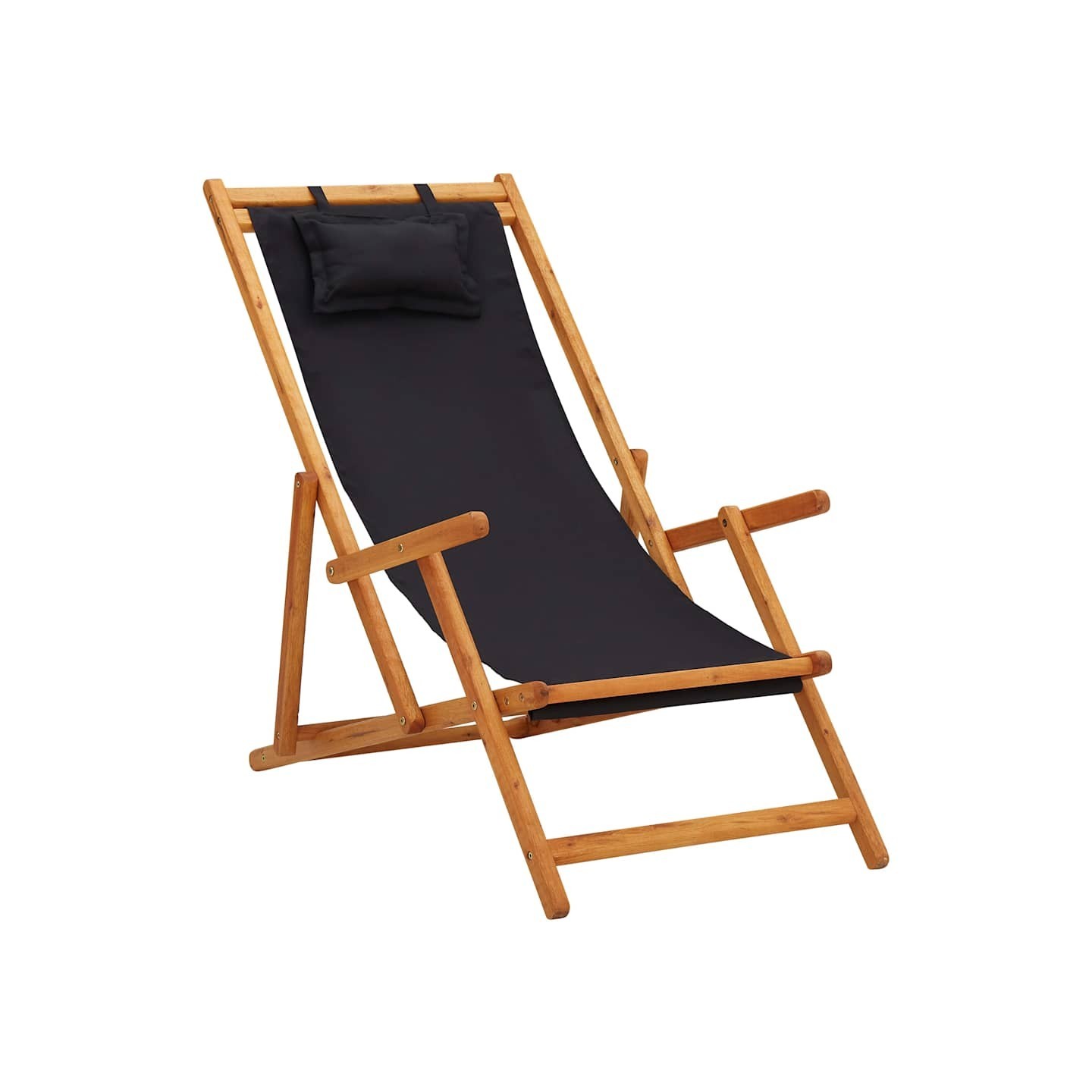 Chaise pliante en bois d'eucalyptus massif et tissu noir