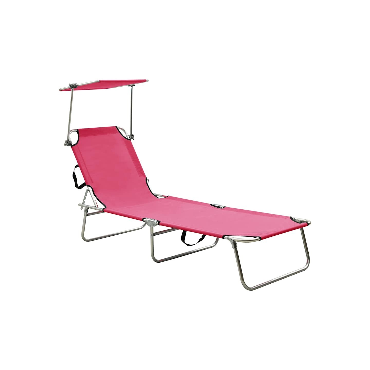 Chaise longue pliable avec auvent acier rose magento