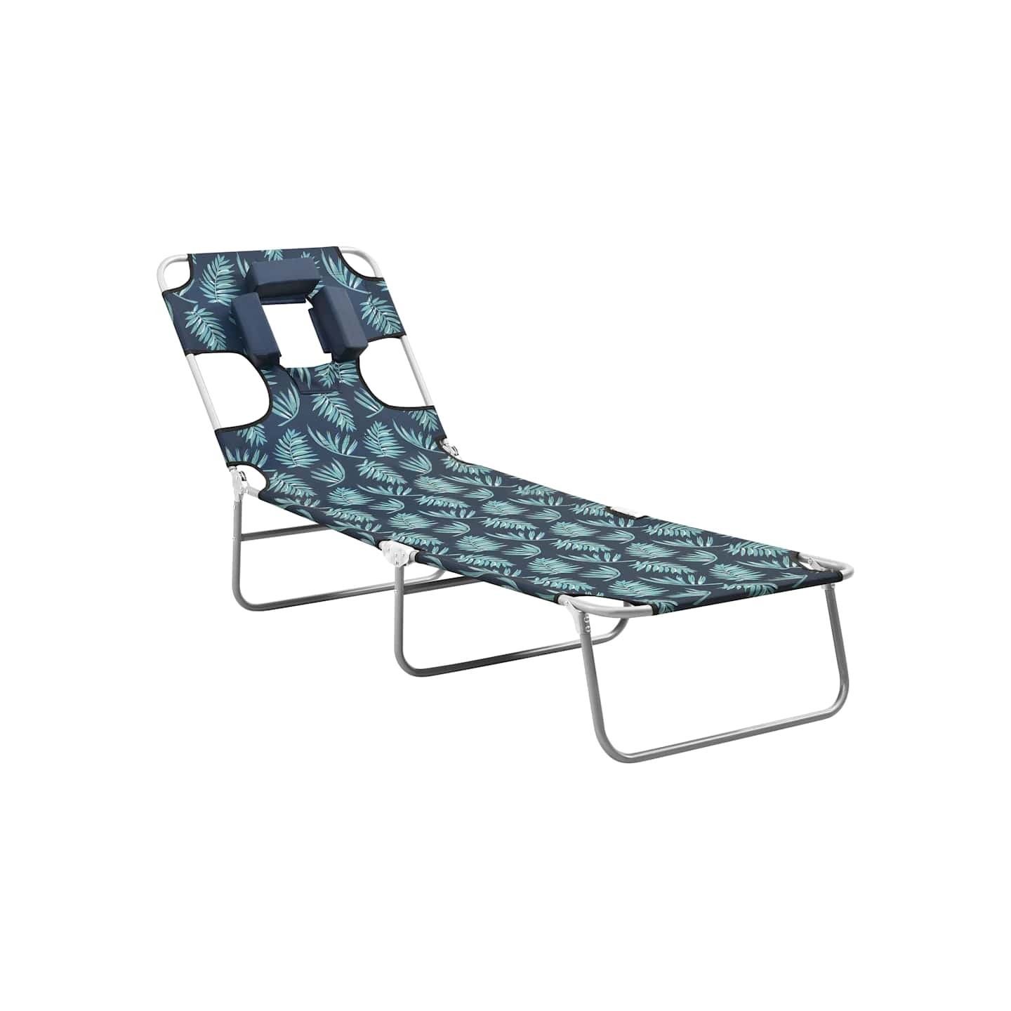 Chaise longue pliable coussin de tête Acier Motif de feuilles