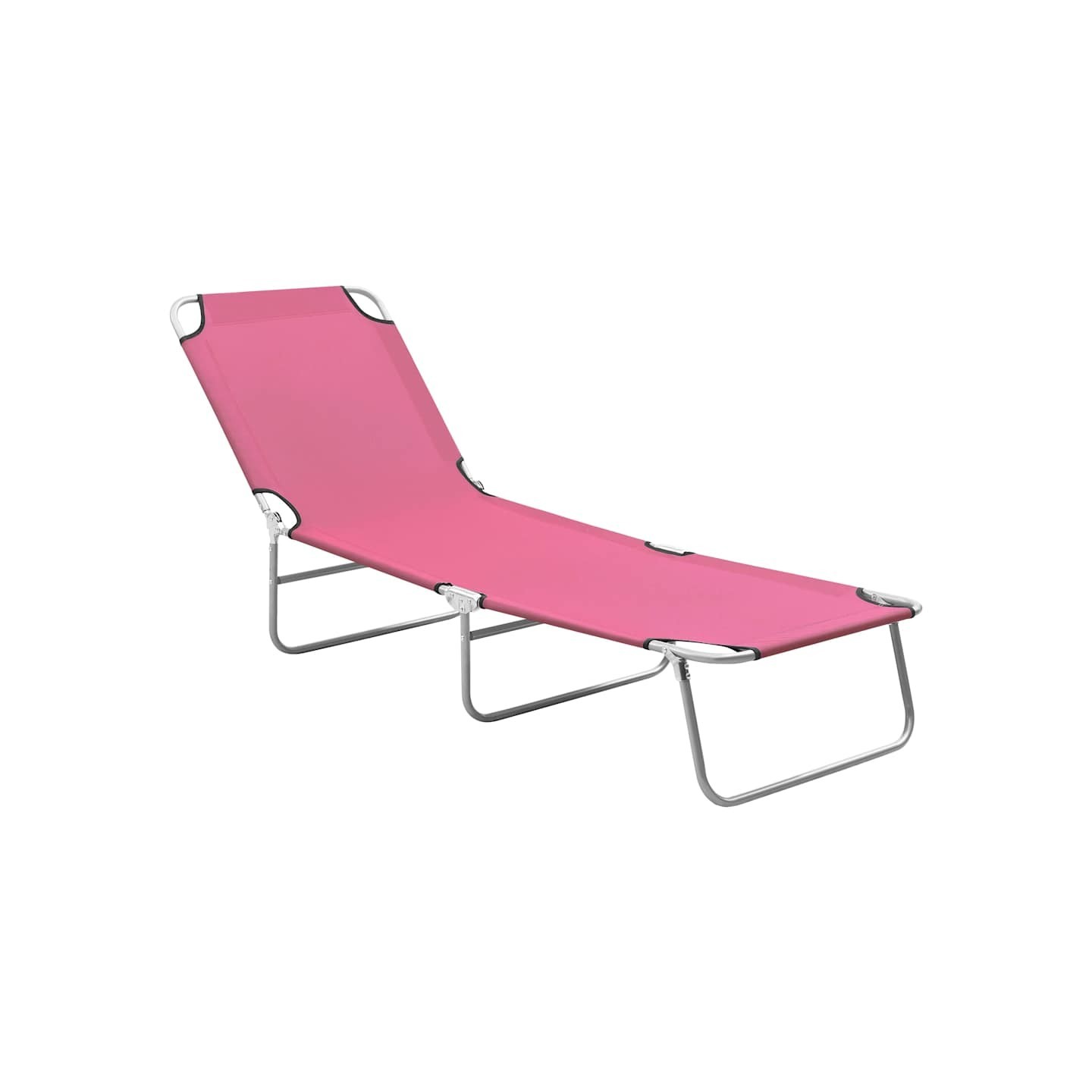 Chaise longue pliable acier et tissu rose