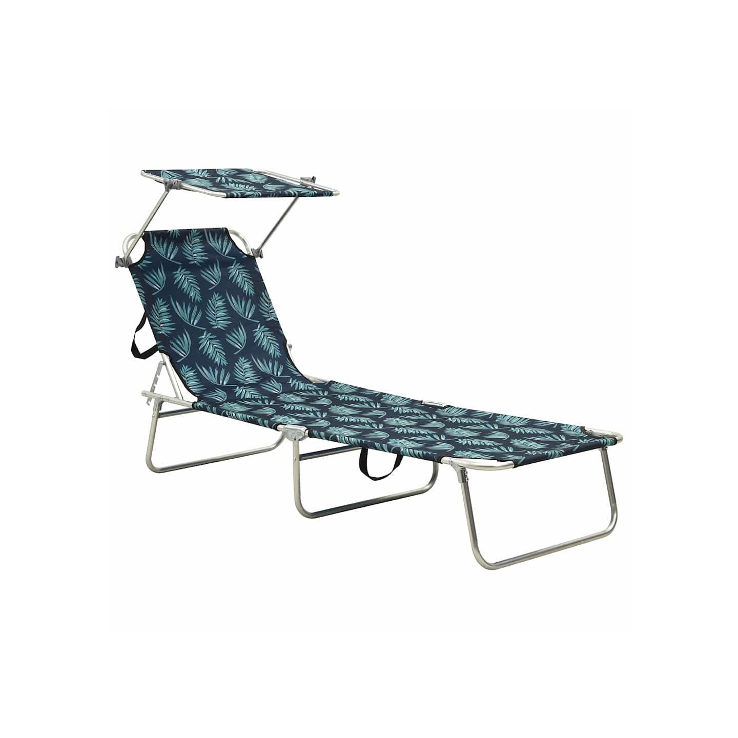 Chaise longue pliable avec auvent acier motif de feuilles