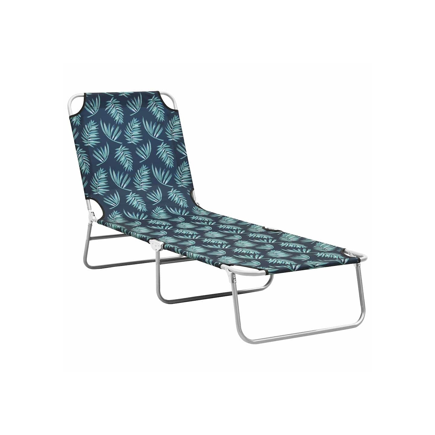 Chaise longue pliable acier et tissu motif de feuilles