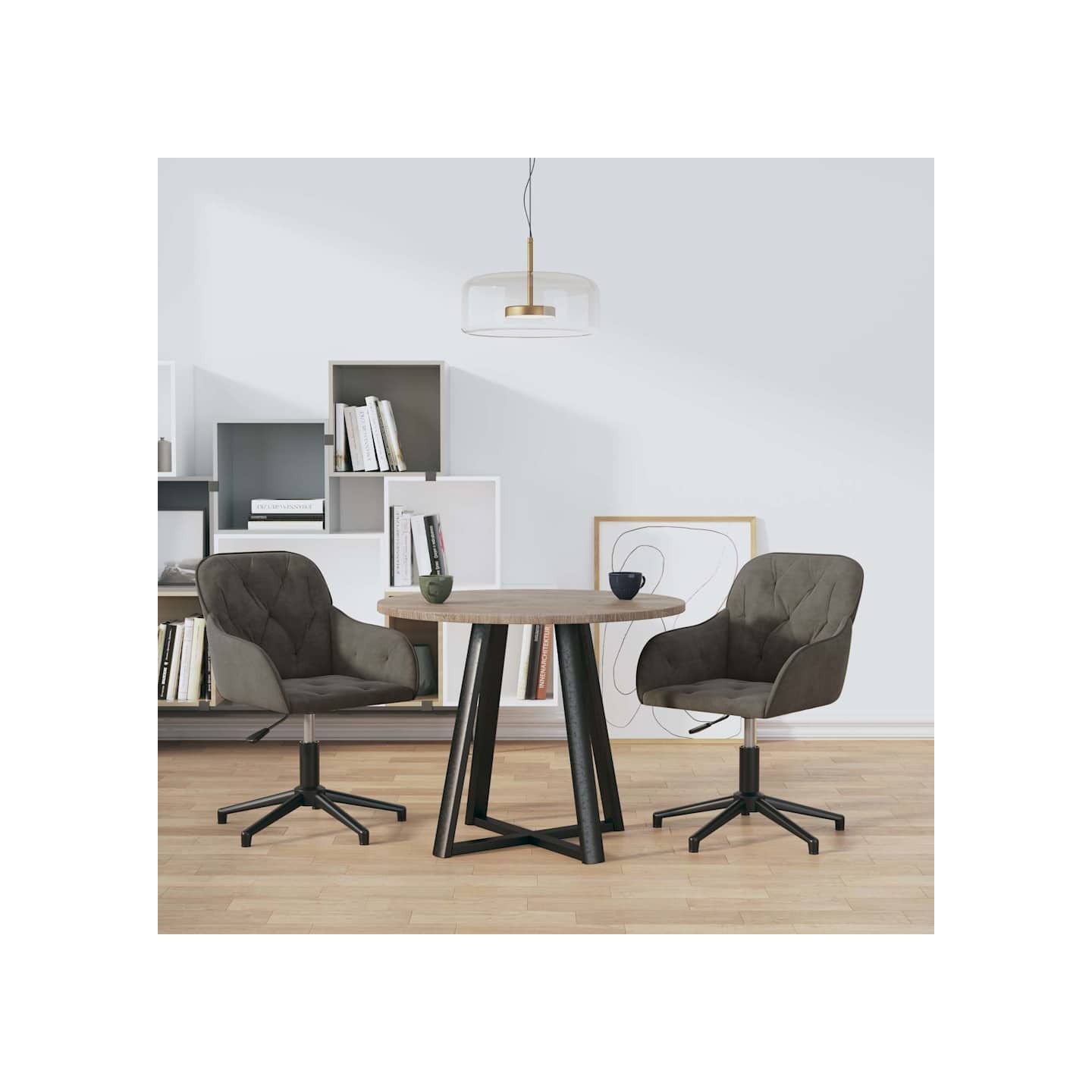 Chaises pivotantes à manger lot de 2 Gris foncé Velours