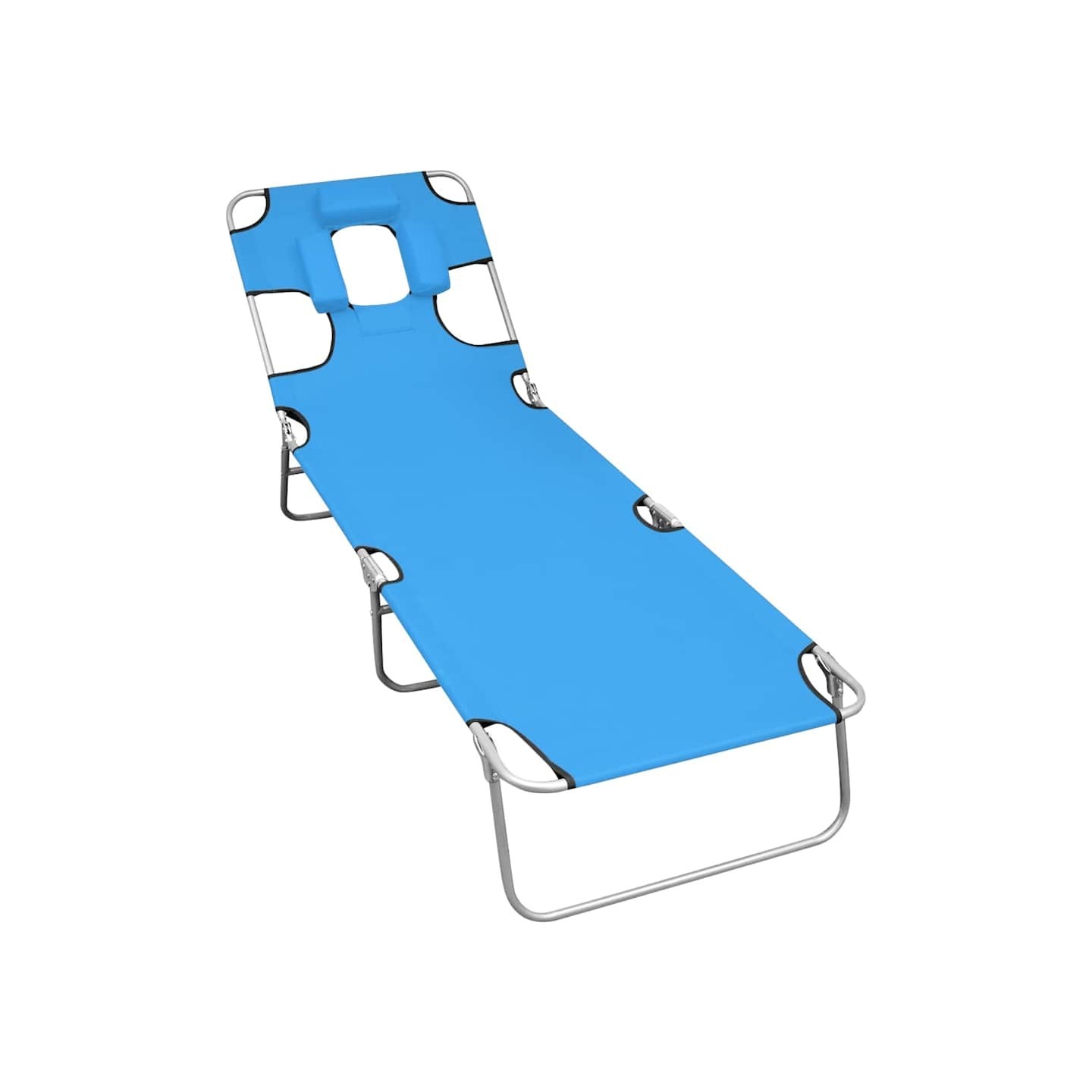 Chaise longue pliable avec coussin de tête Acier Bleu turquoise