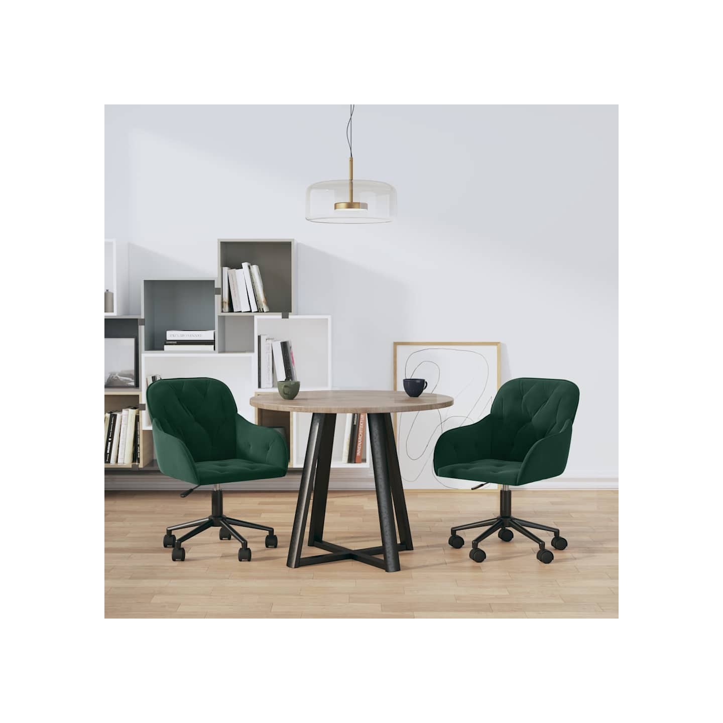 Chaises pivotantes à manger lot de 2 Vert foncé Velours