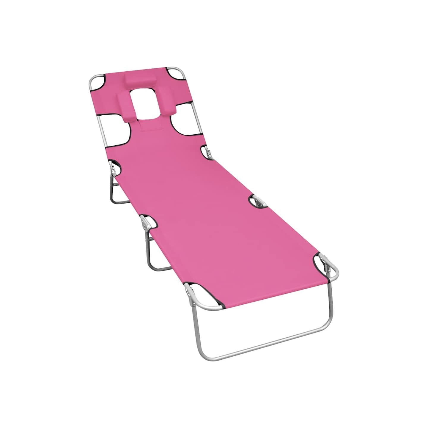 Chaise longue pliable avec coussin de tête Acier Rose magento