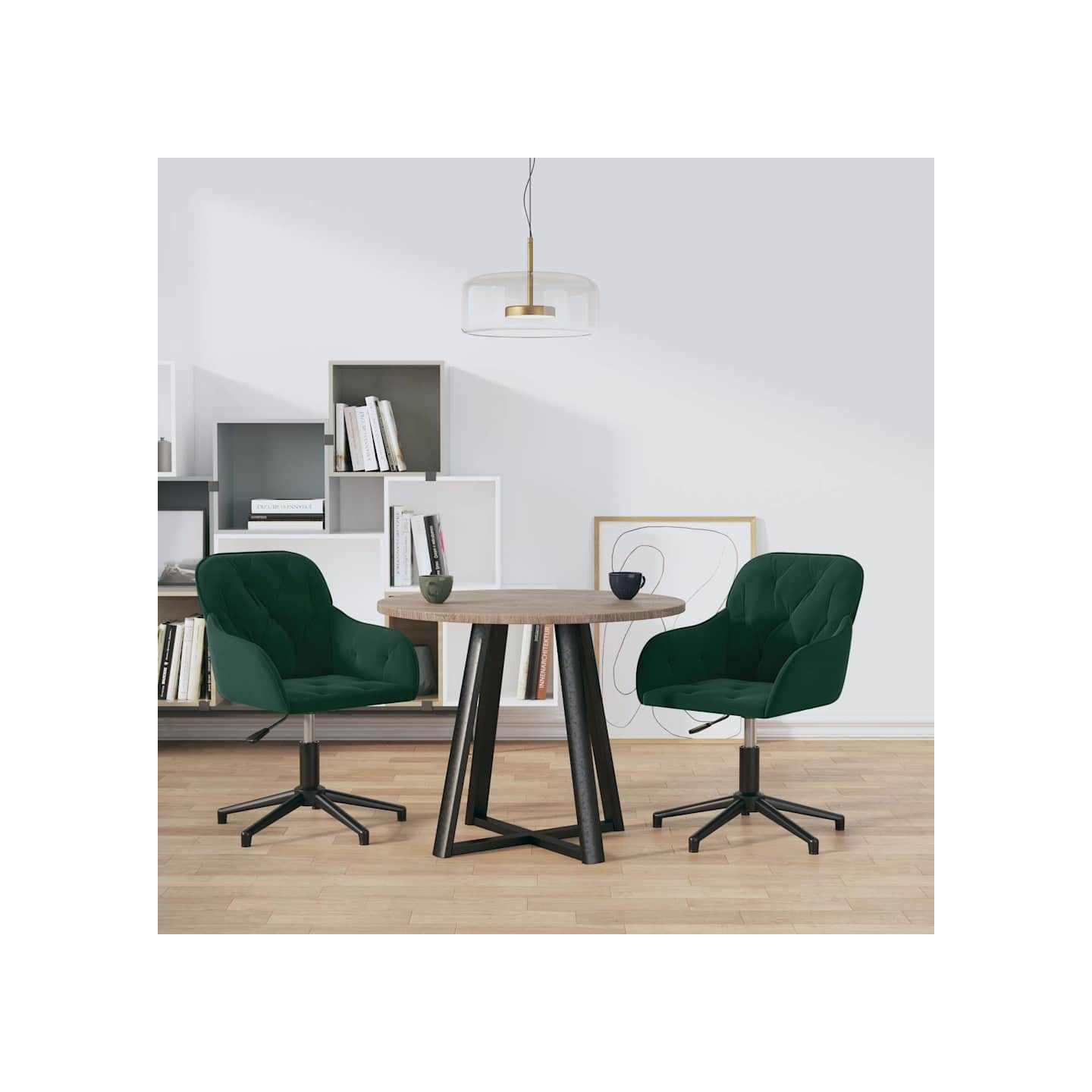 Chaises pivotantes à manger lot de 2 Vert foncé Velours