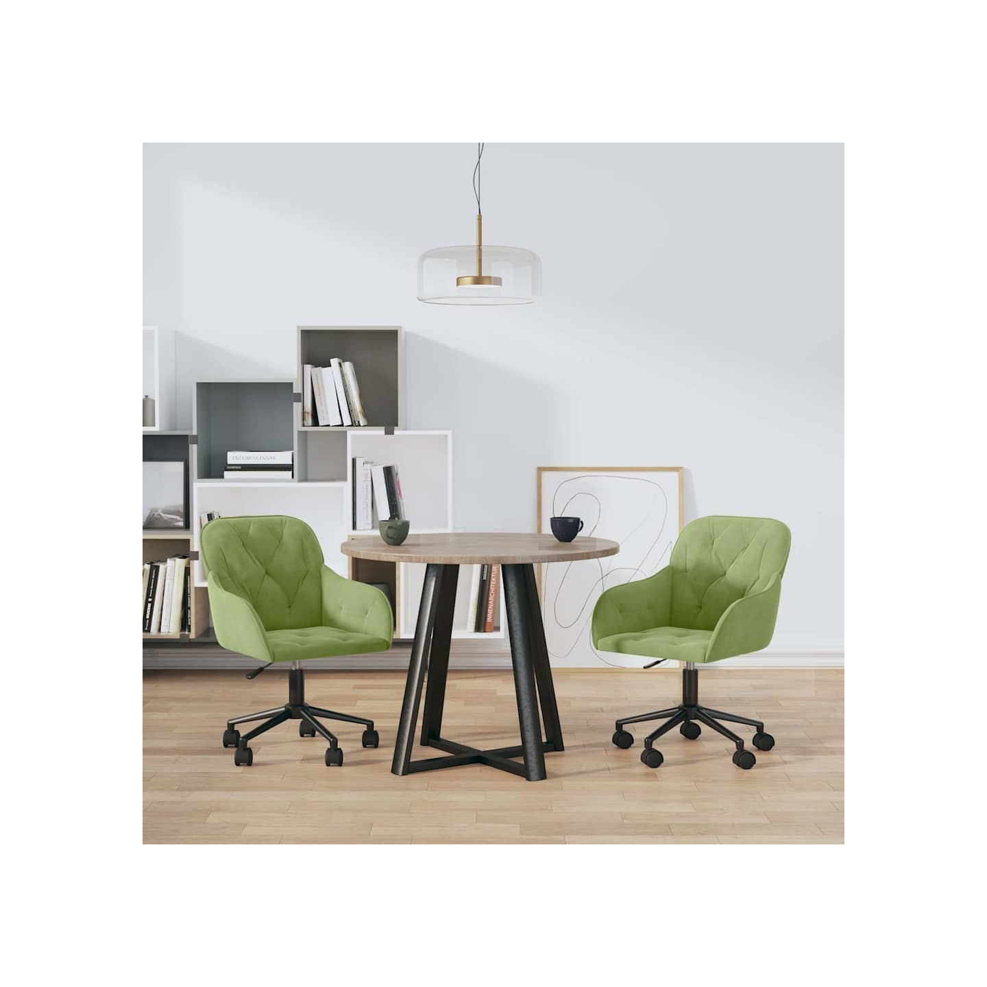 Chaises pivotantes à manger lot de 2 Vert clair Velours