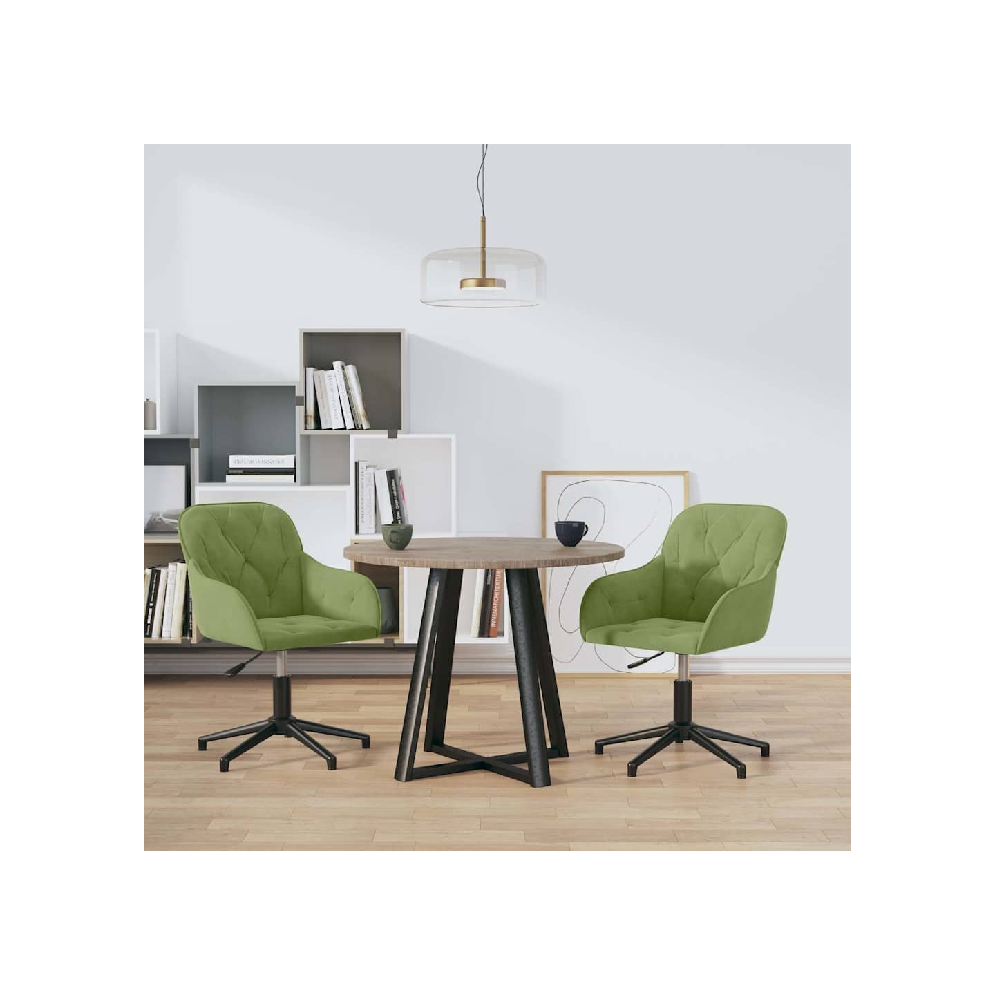 Chaises pivotantes à manger lot de 2 Vert clair Velours