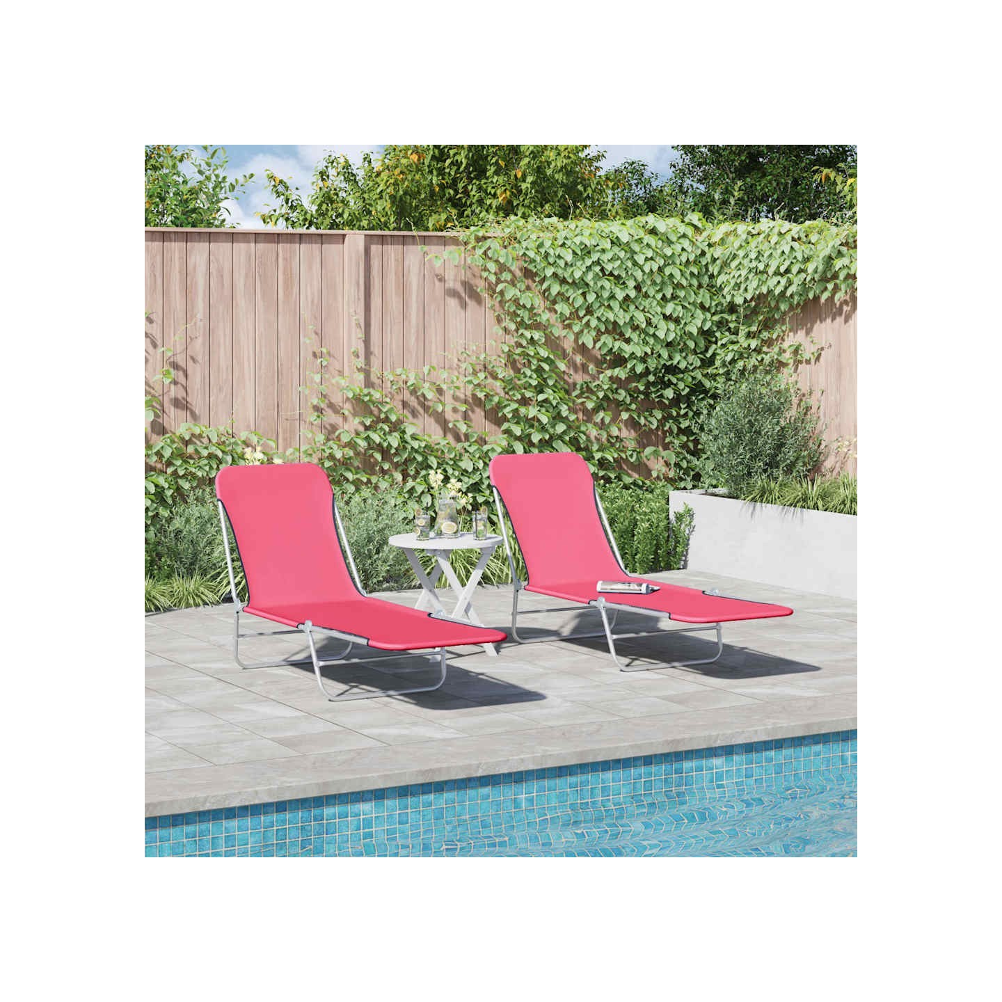 Chaises longues pliables lot de 2 Acier et tissu Rose
