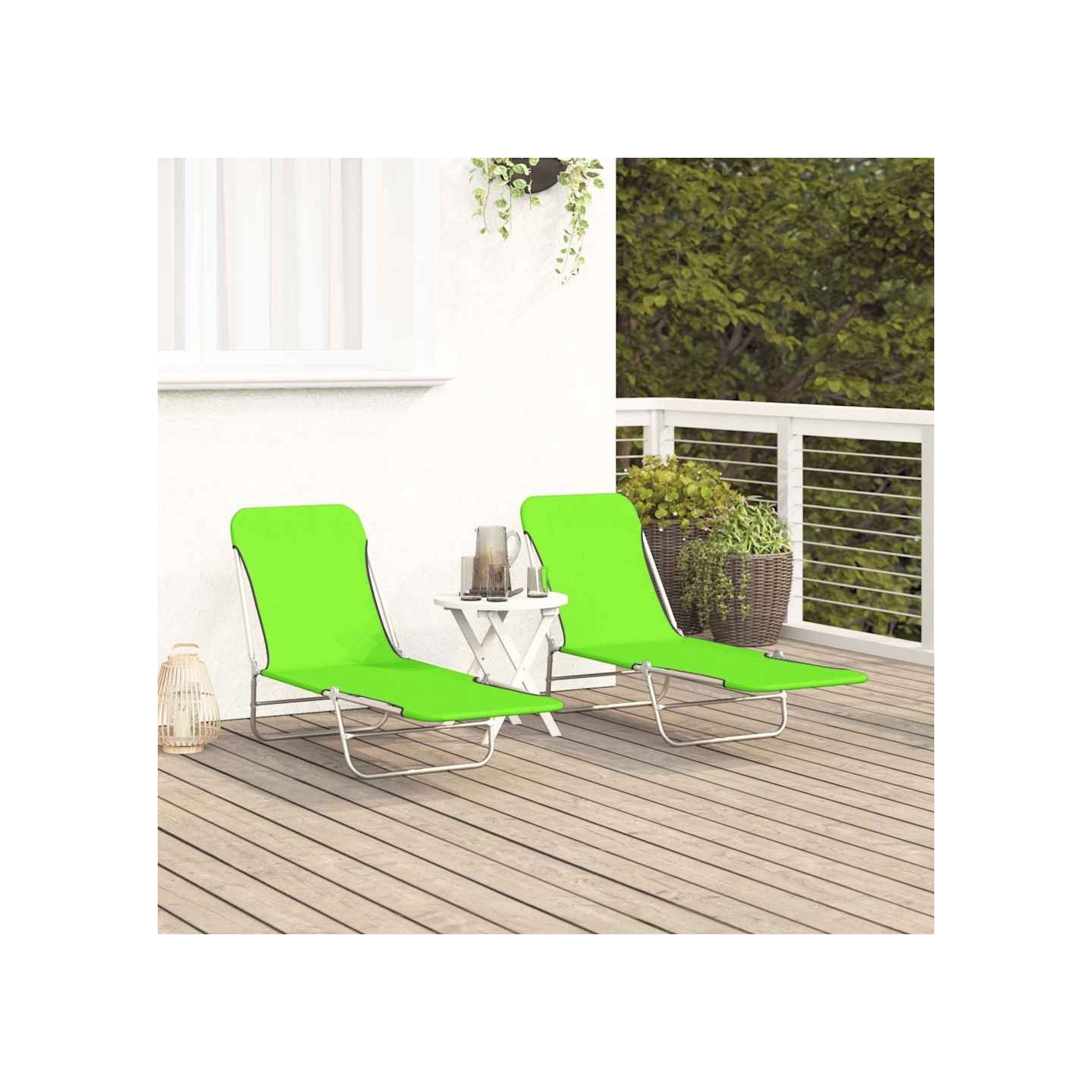 Chaises longues pliables lot de 2 Acier et tissu Vert