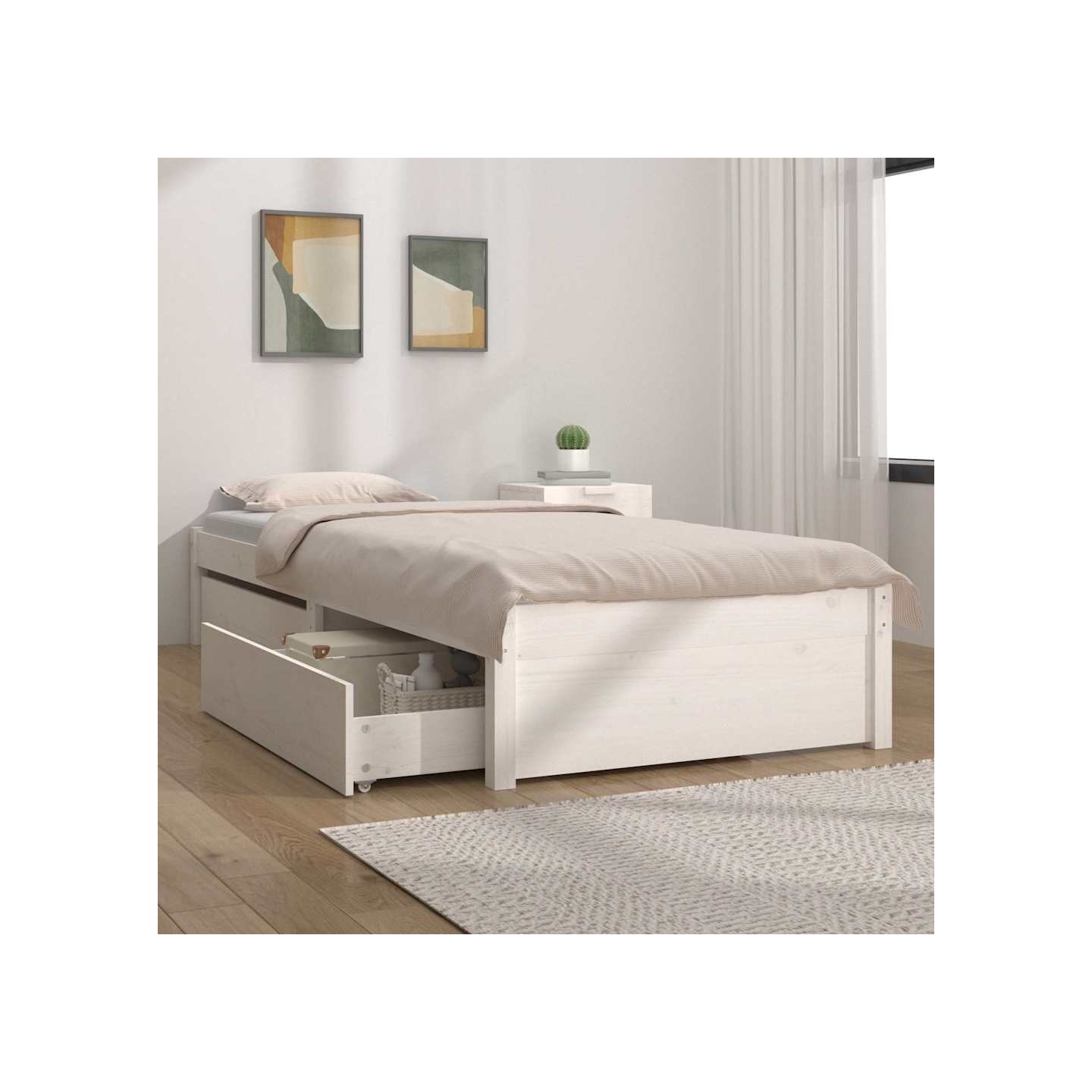 Cadre de lit sans matelas avec tiroirs blanc