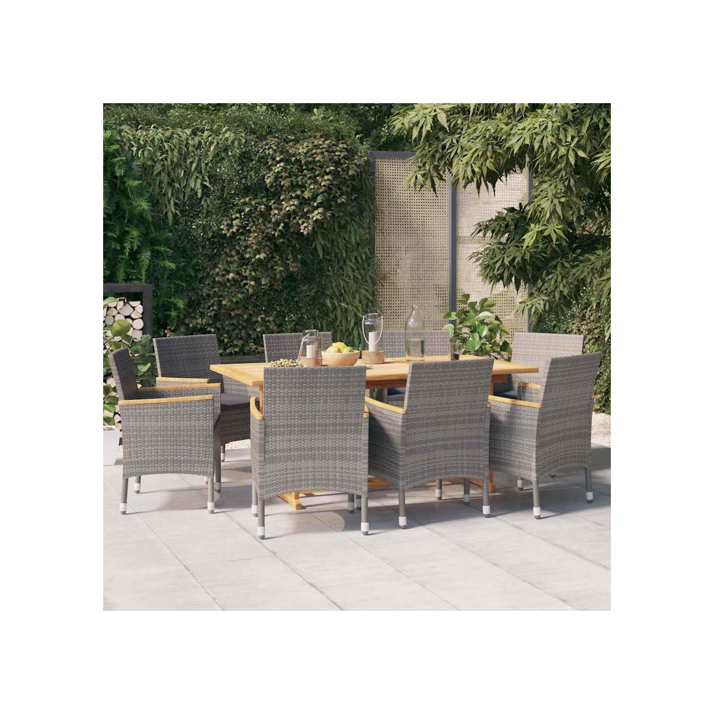 Ensemble à manger de jardin 9 pcs avec coussins Gris