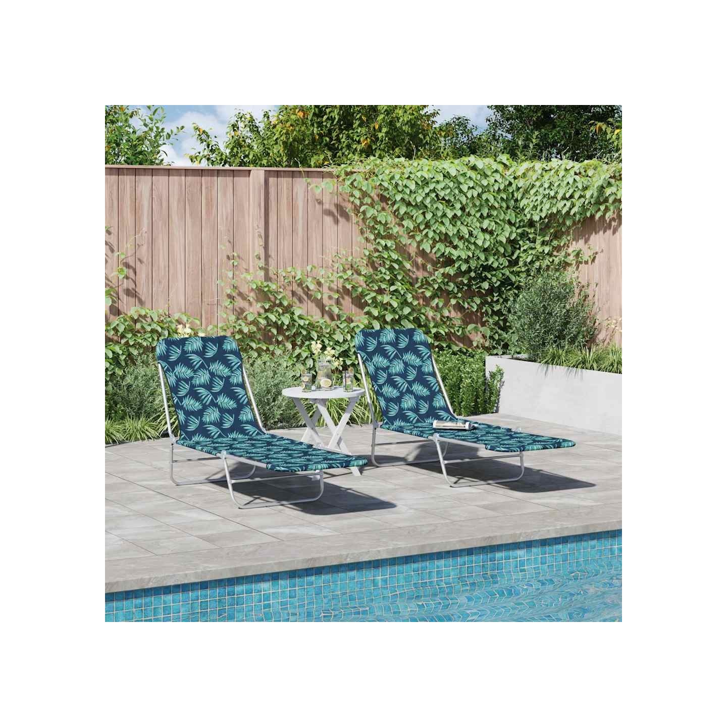 Chaises longues pliables lot de 2 Acier tissu Motif de feuilles