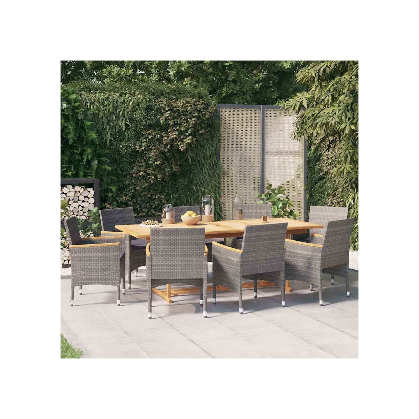 Ensemble à manger de jardin 9 pcs avec coussins Gris