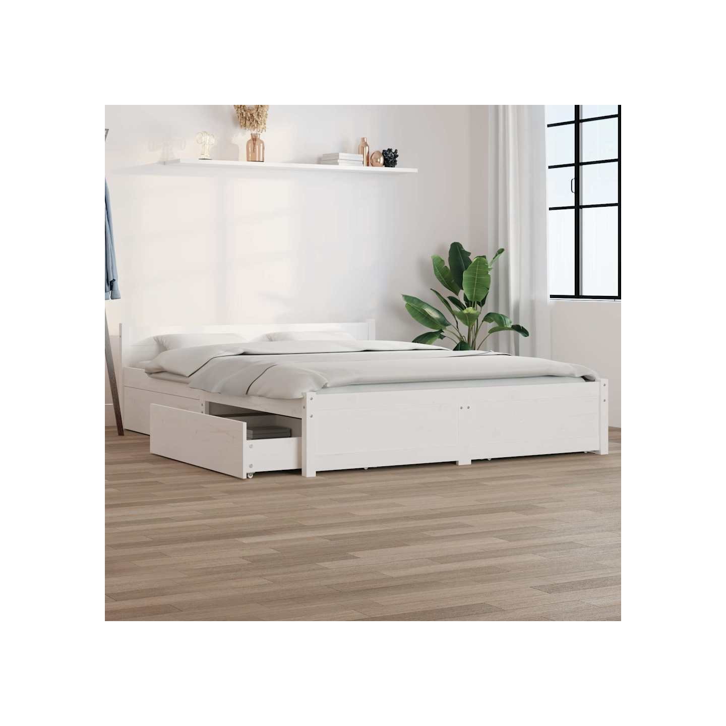 Cadre de lit sans matelas avec tiroirs blanc 140x200 cm