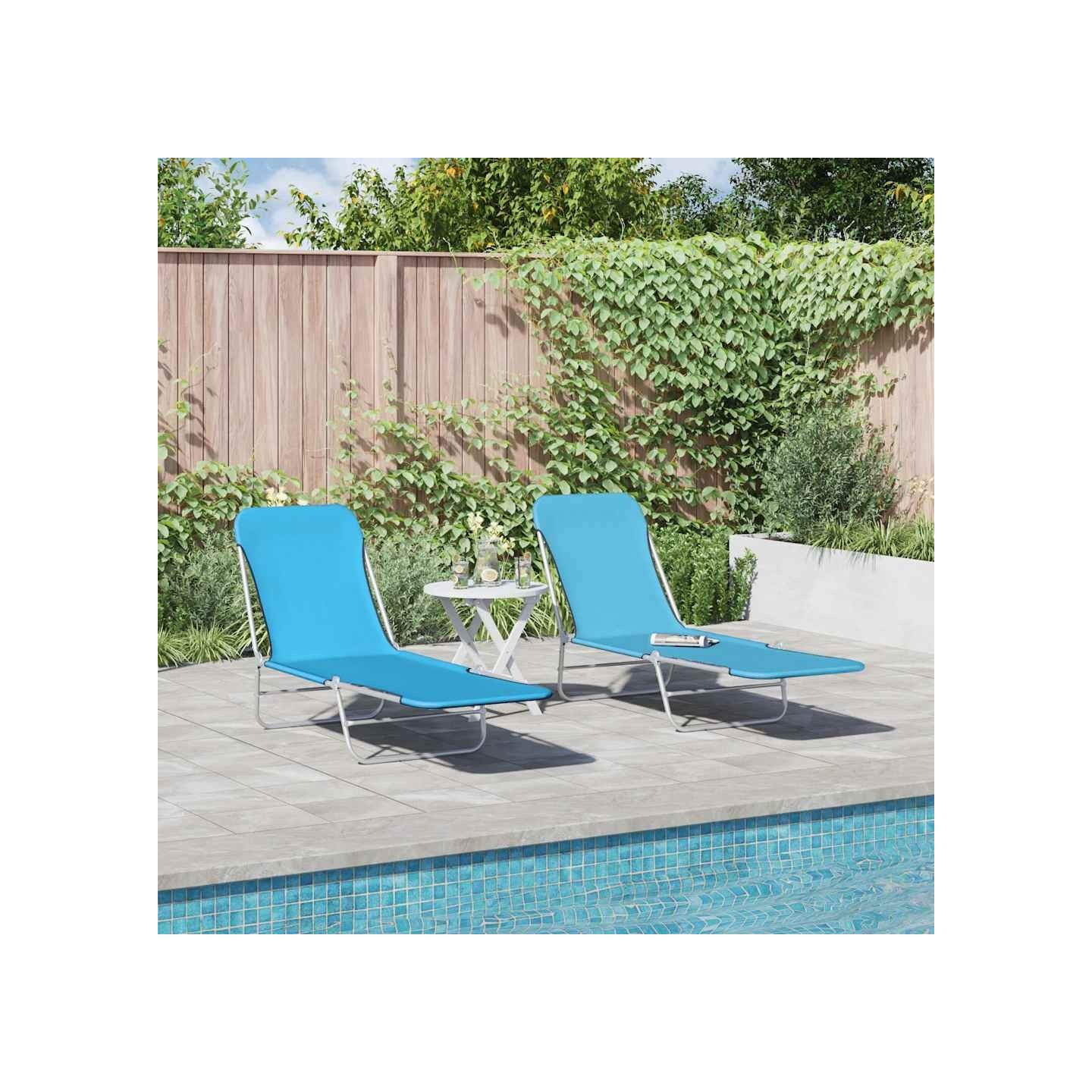 Chaises longues pliables lot de 2 Acier et tissu Bleu