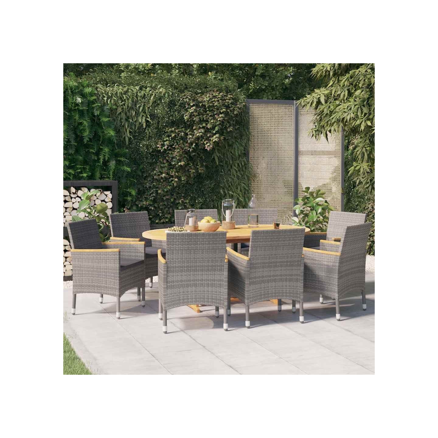 Ensemble à manger de jardin 9 pcs avec coussins Gris
