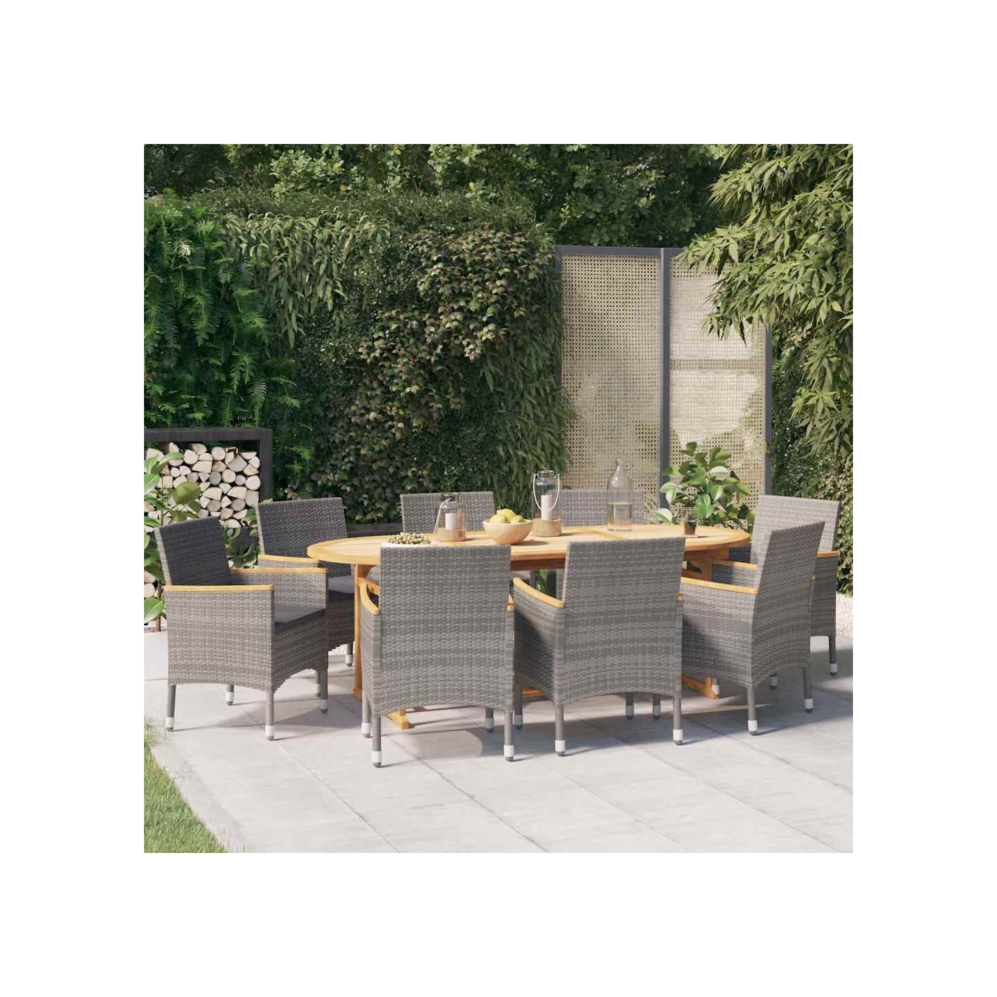 Ensemble à manger de jardin 9 pcs avec coussins Gris