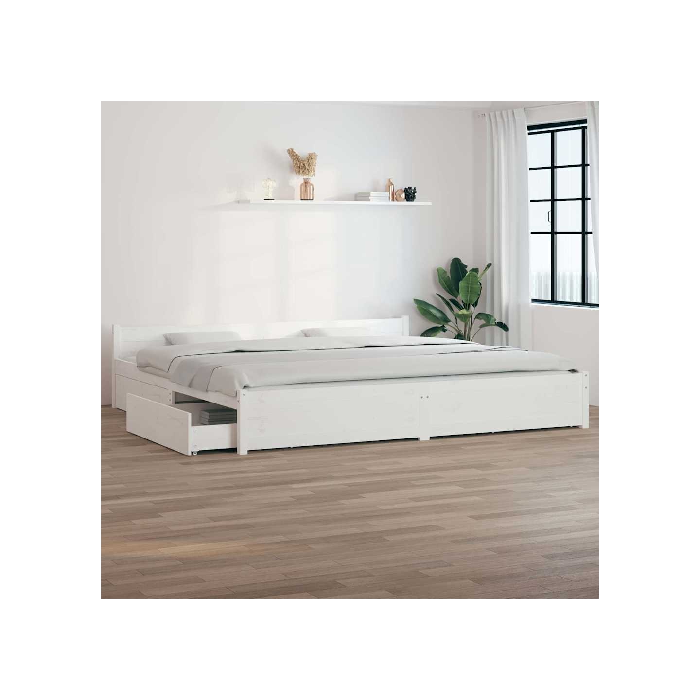 Cadre de lit sans matelas avec tiroirs blanc