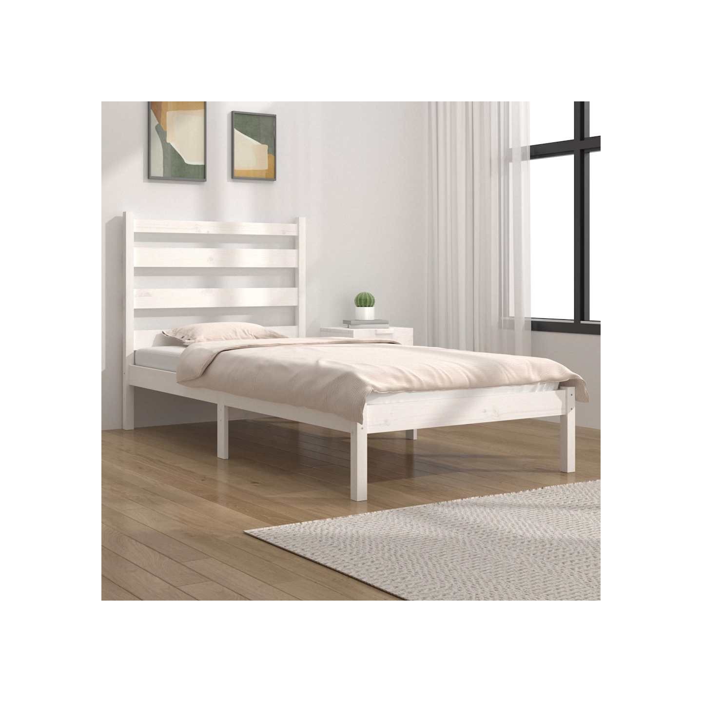 Cadre de lit sans matelas blanc bois massif 100x200 cm