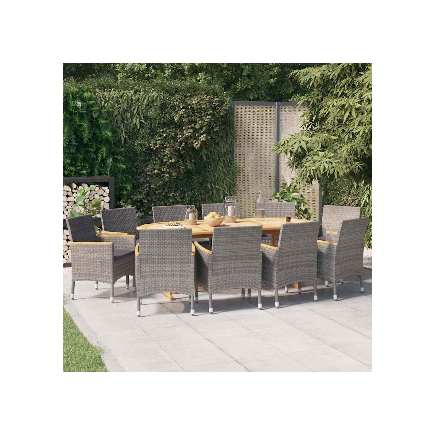 Ensemble à manger de jardin 11 pcs avec coussins Gris