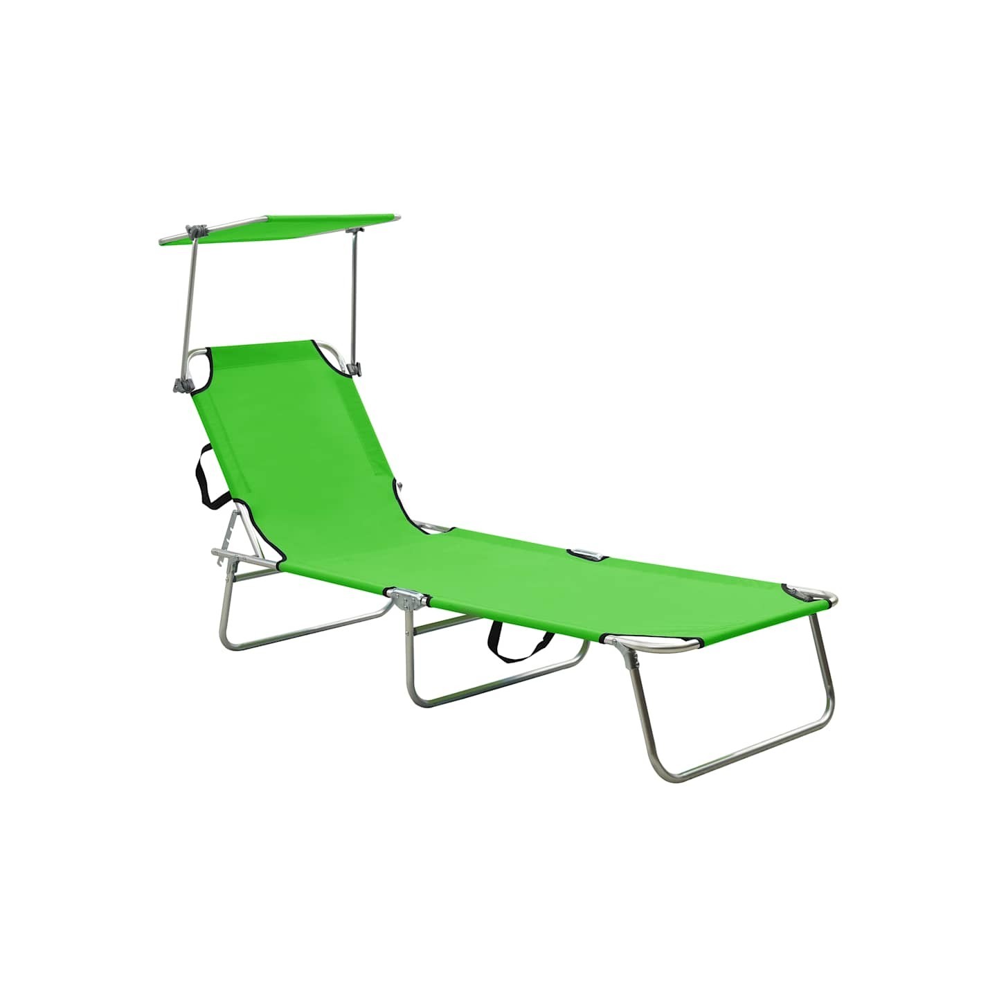Chaise longue pliable avec auvent vert aluminium
