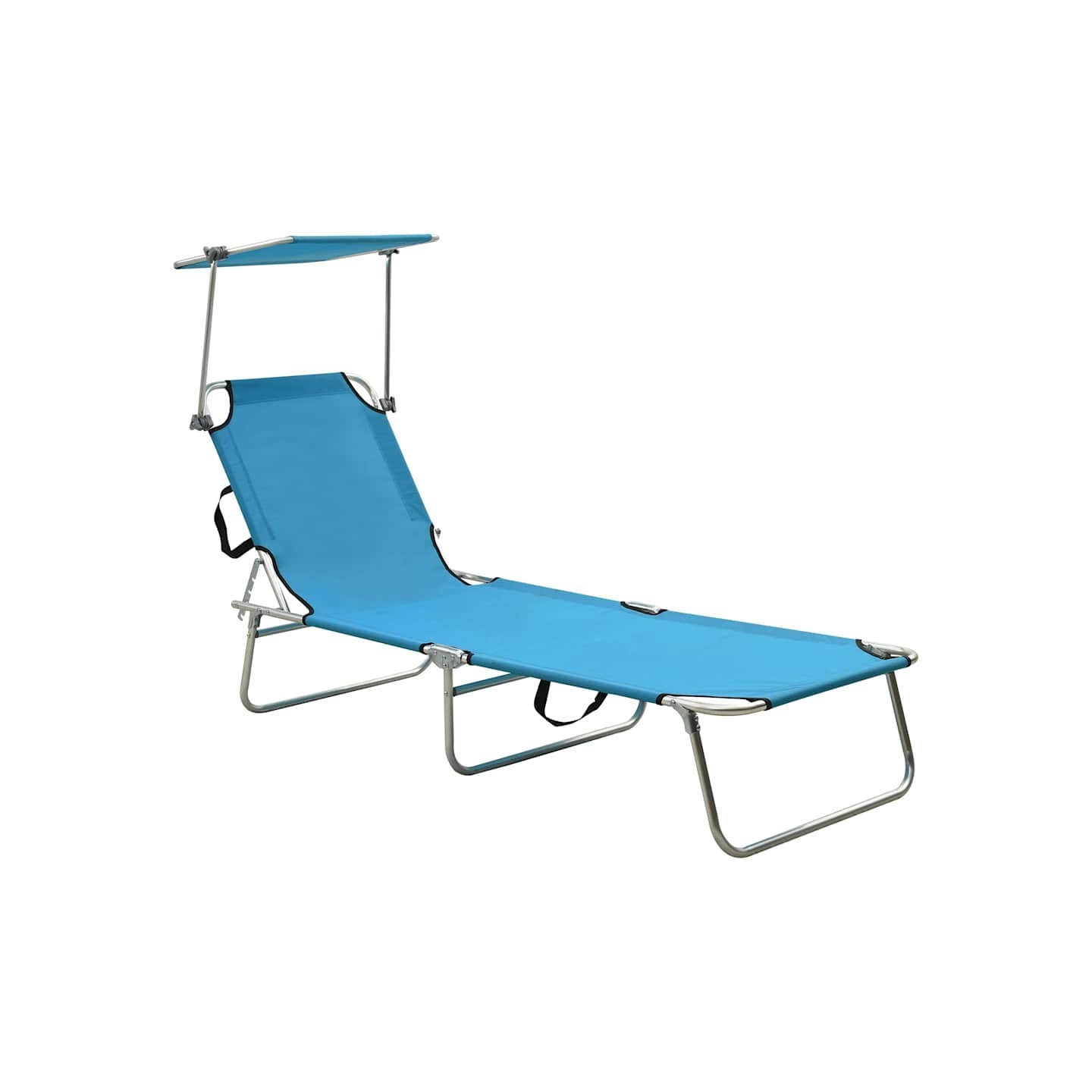 Chaise longue pliable avec auvent bleu aluminium