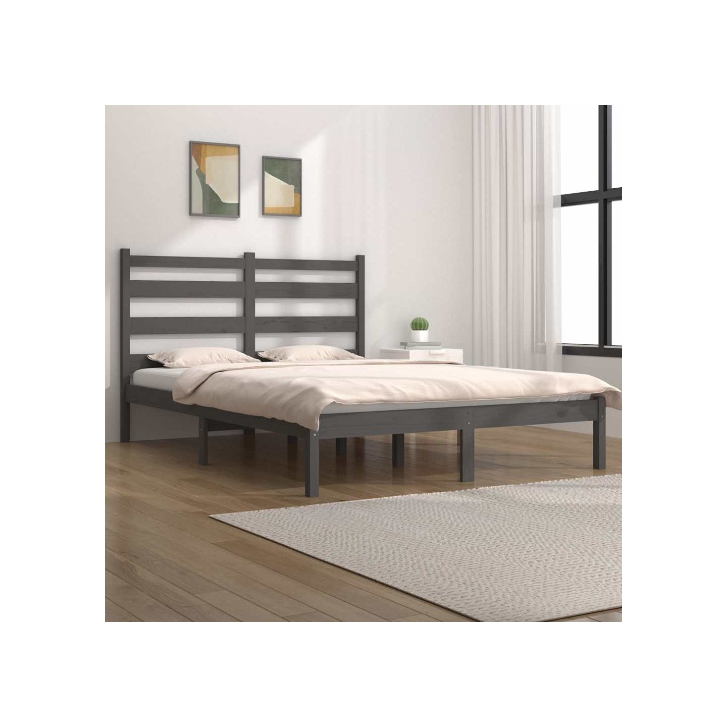 Cadre de lit sans matelas gris bois massif 200x200 cm