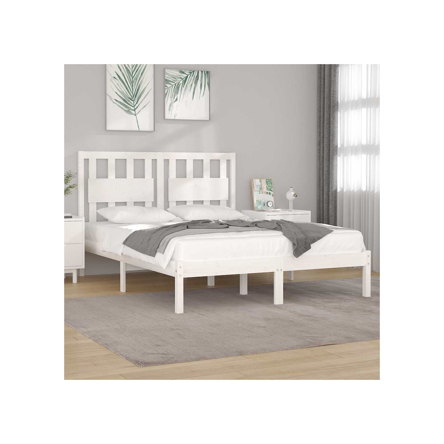 Cadre de lit sans matelas blanc bois massif 140x200 cm
