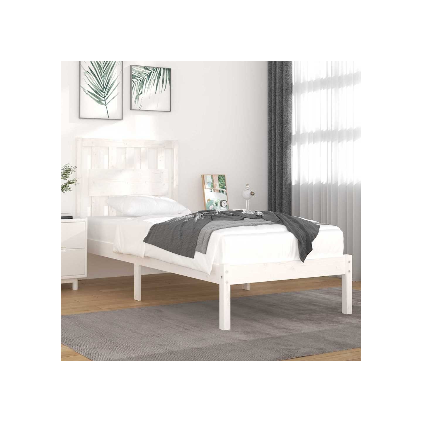 Cadre de lit sans matelas blanc bois massif 90x200 cm