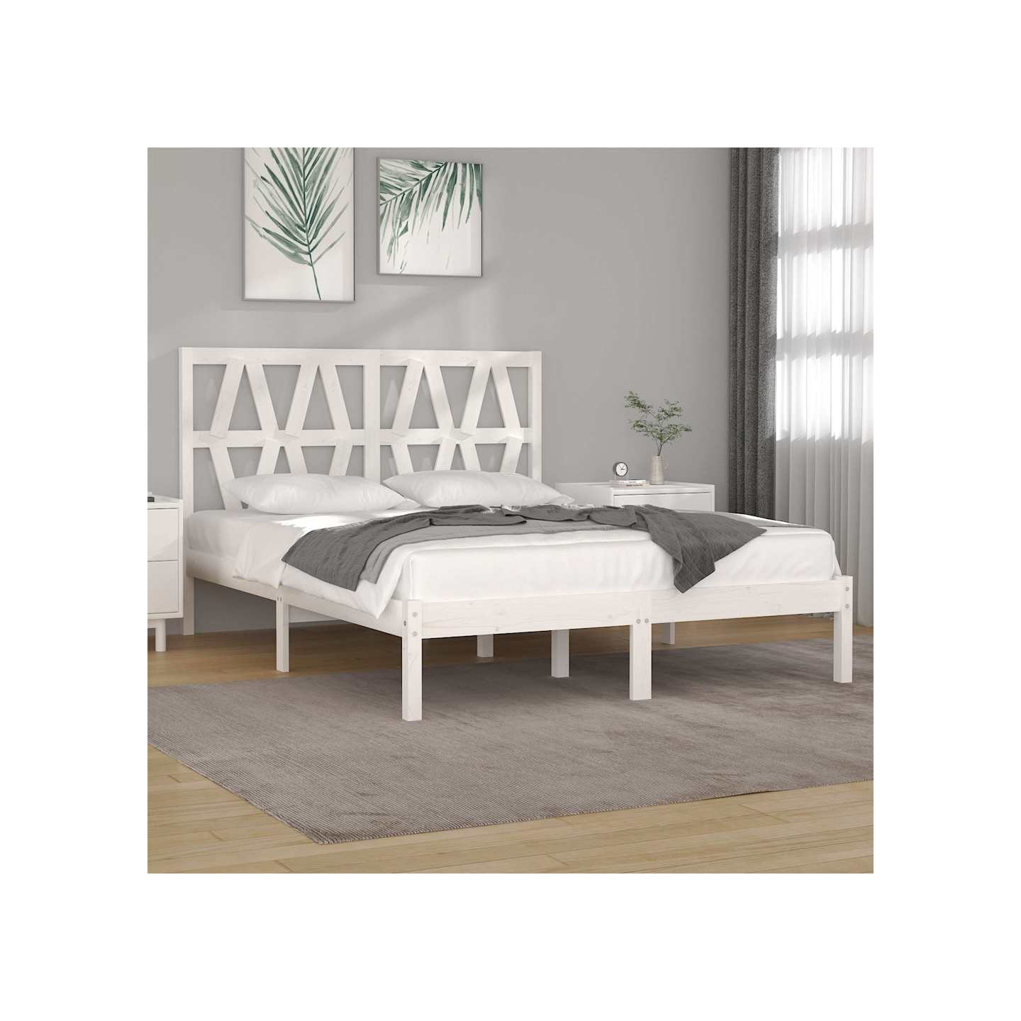 Cadre de lit sans matelas blanc bois massif 120x200 cm