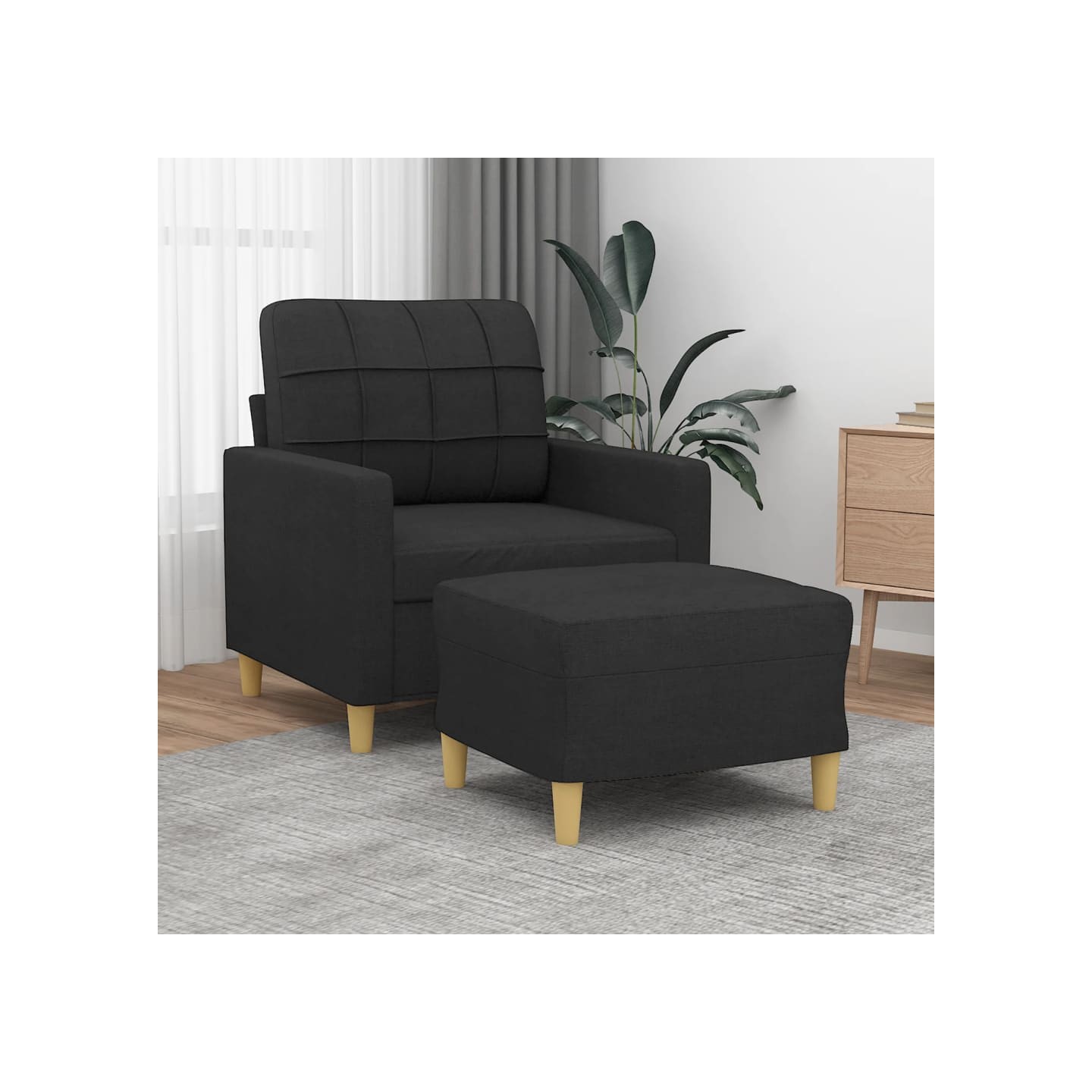 Fauteuil avec repose-pied Noir 60 cm Tissu