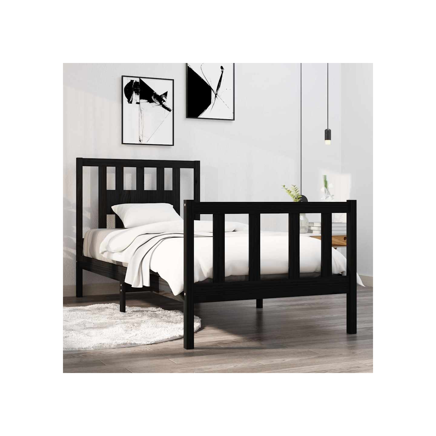 Cadre de lit sans matelas noir bois massif