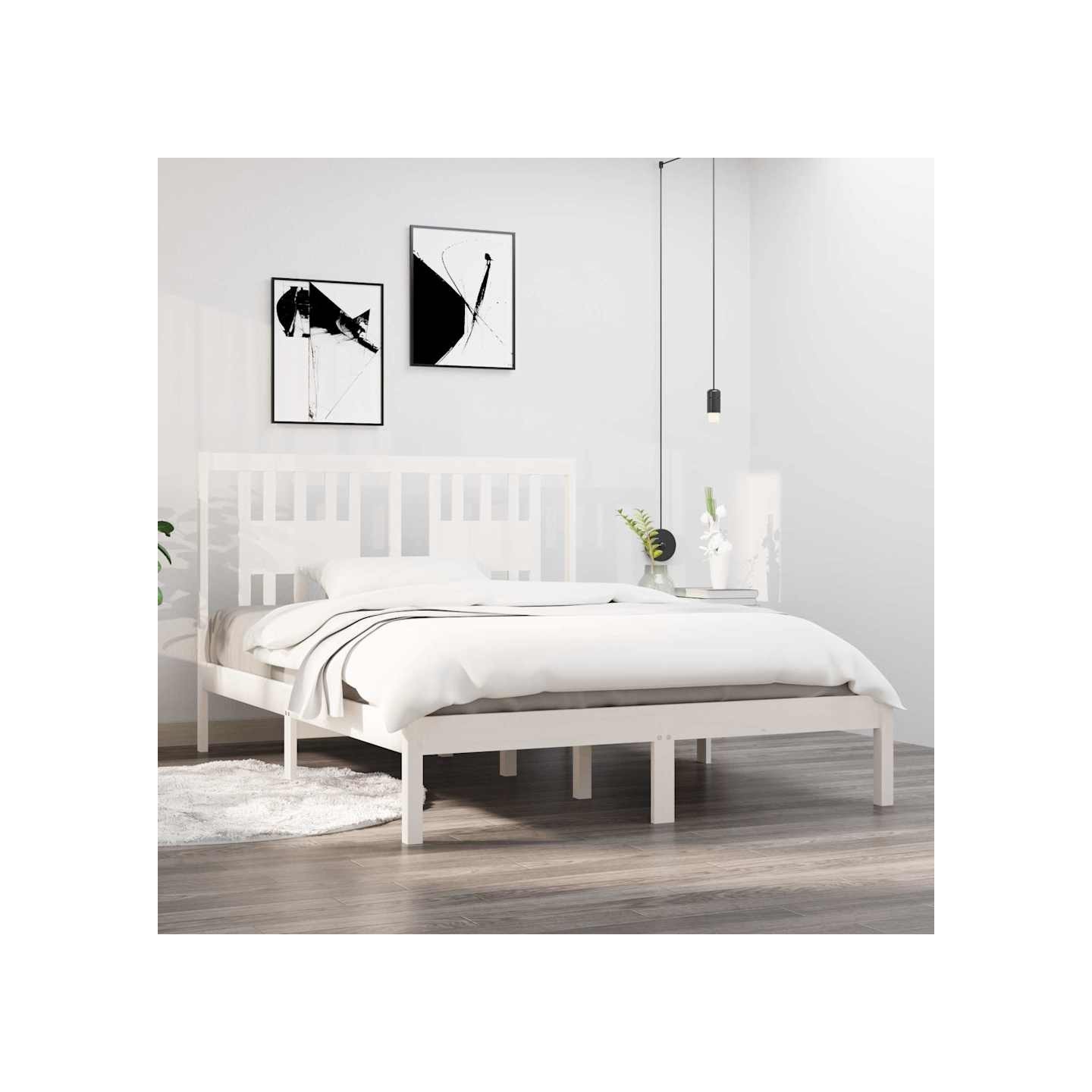 Cadre de lit sans matelas blanc bois massif 140x190 cm