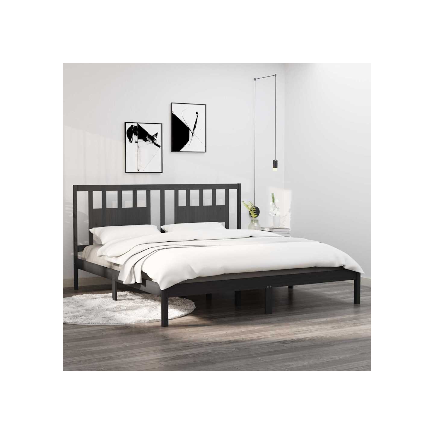 Cadre de lit sans matelas gris bois massif 200x200 cm
