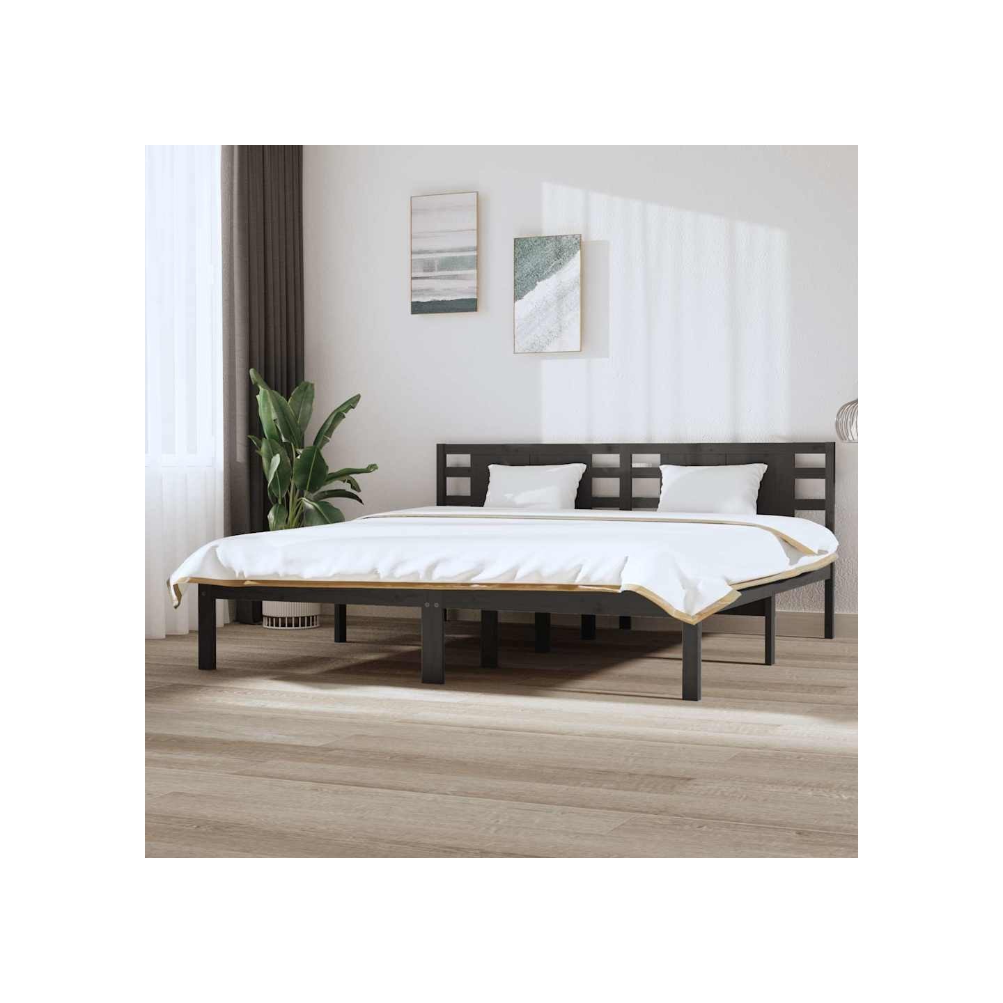 Cadre de lit sans matelas gris 200x200 cm bois massif de pin