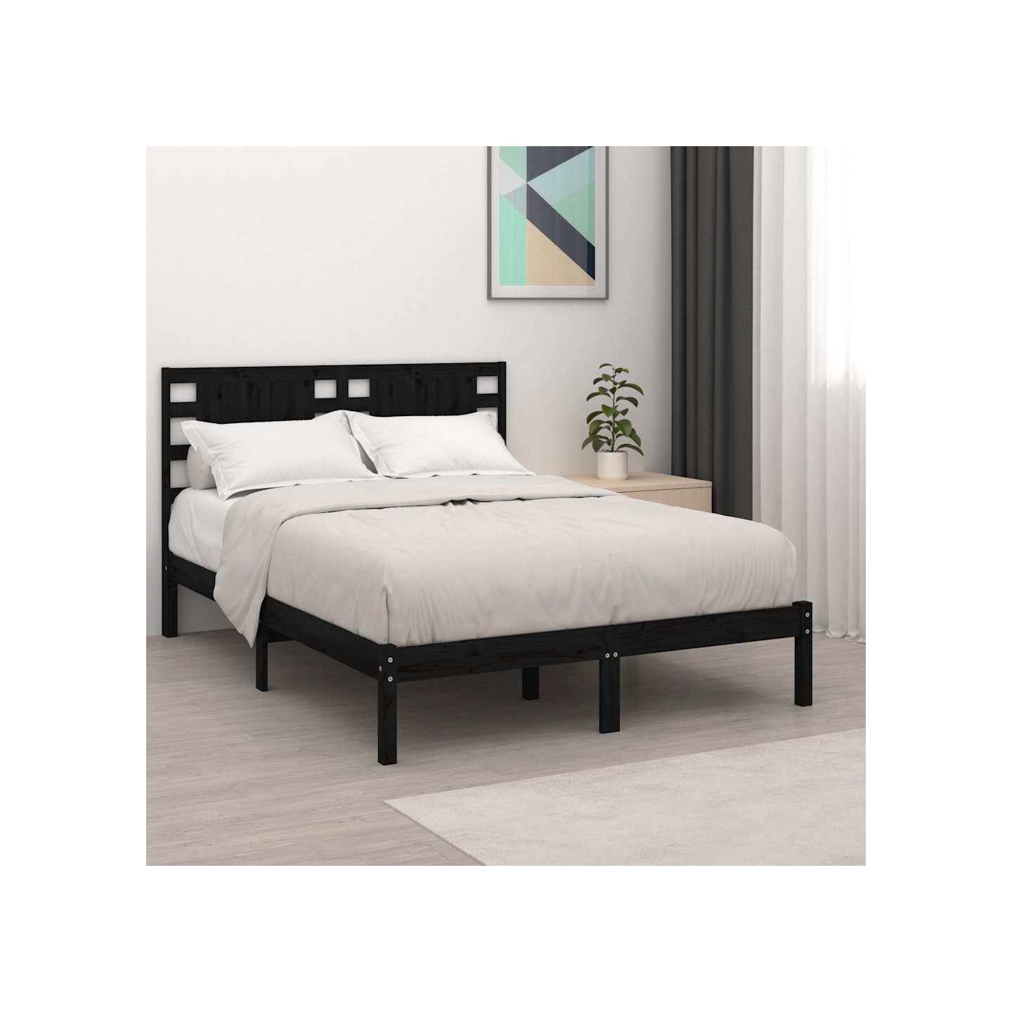 Cadre de lit sans matelas noir 140x190 cm bois de pin massif