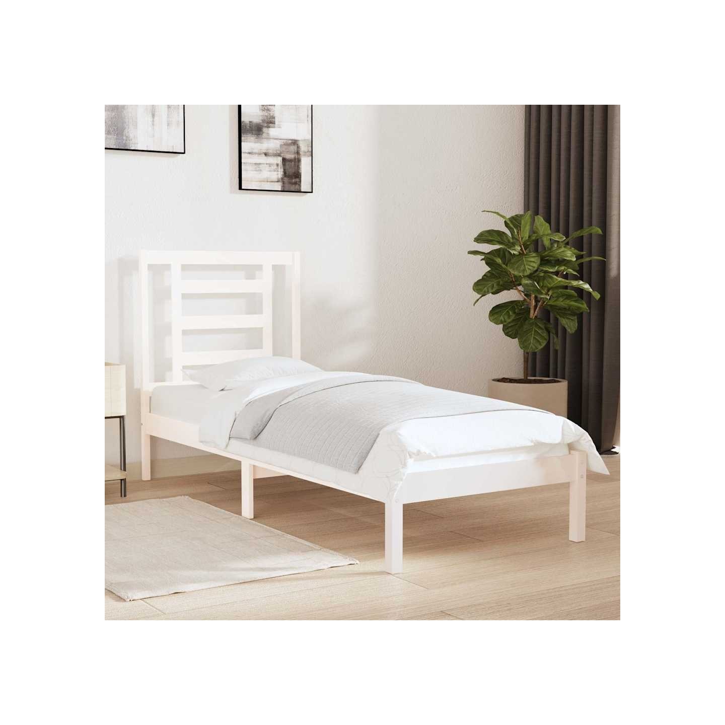 Cadre de lit sans matelas blanc 75x190 cm bois massif