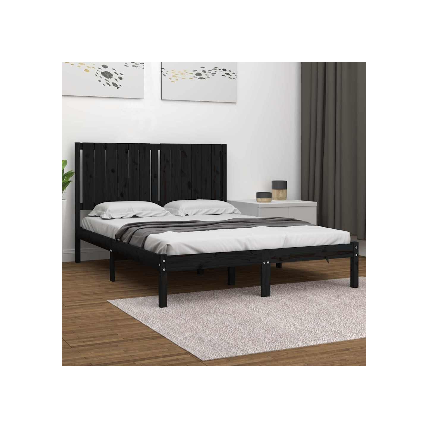 Cadre de lit sans matelas noir 140x190 cm bois de pin massif