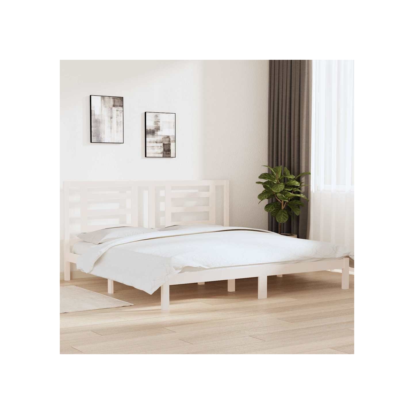 Cadre de lit sans matelas blanc 200x200 cm bois massif de pin