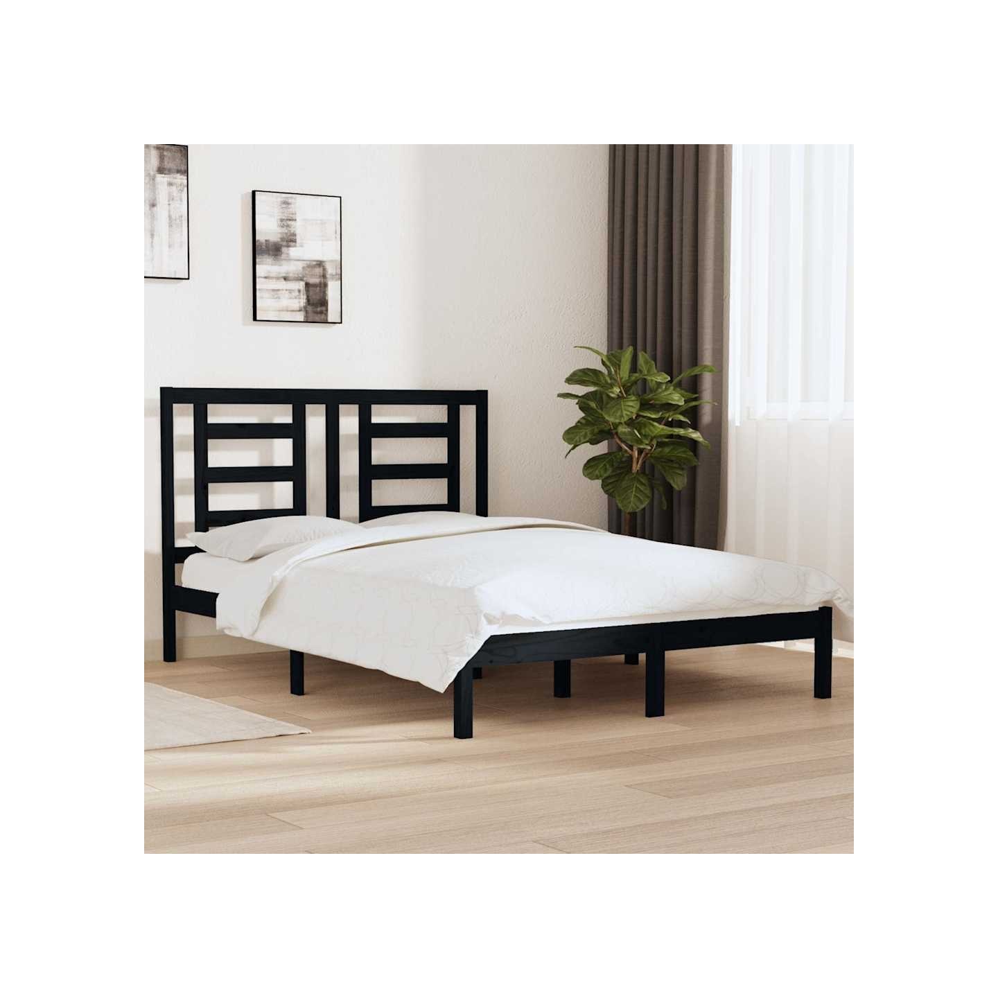 Cadre de lit sans matelas noir 140x190 cm bois de pin massif