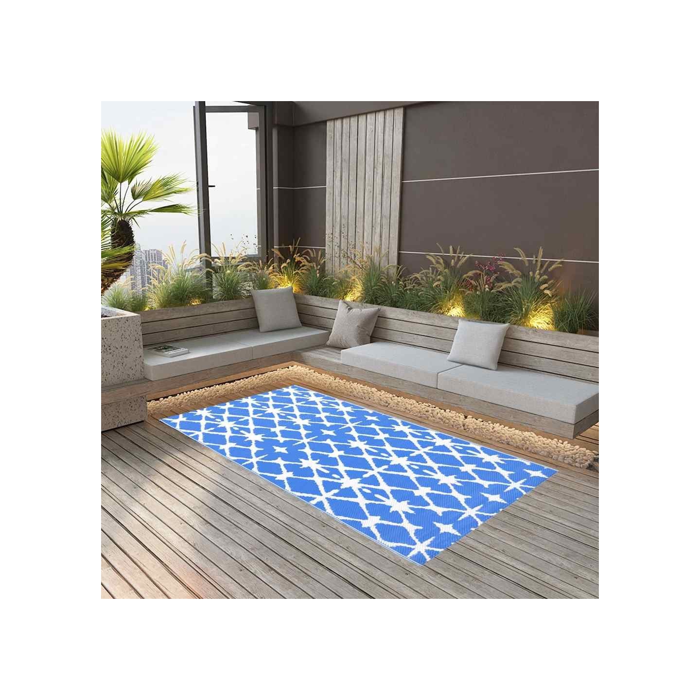 Tapis d'extérieur ARAKIL bleu et blanc 190x290 cm PP
