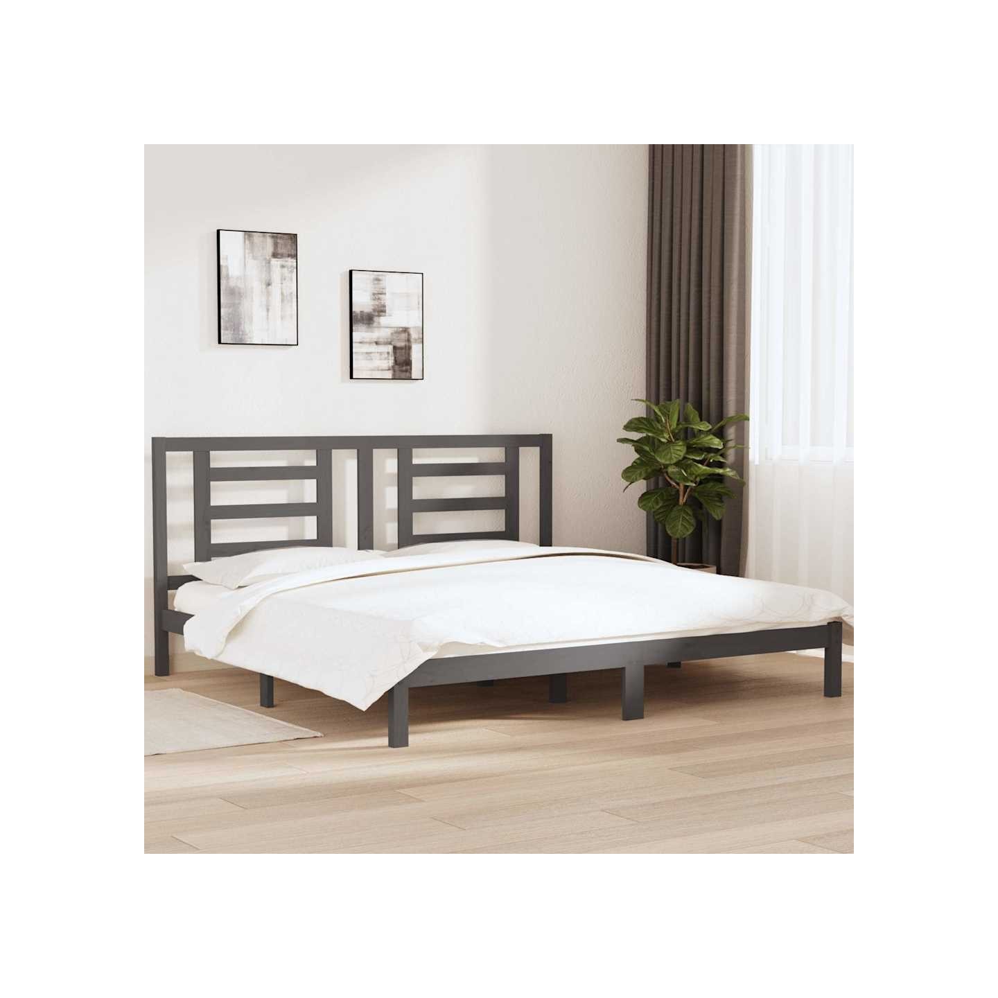 Cadre de lit sans matelas gris 200x200 cm bois massif de pin