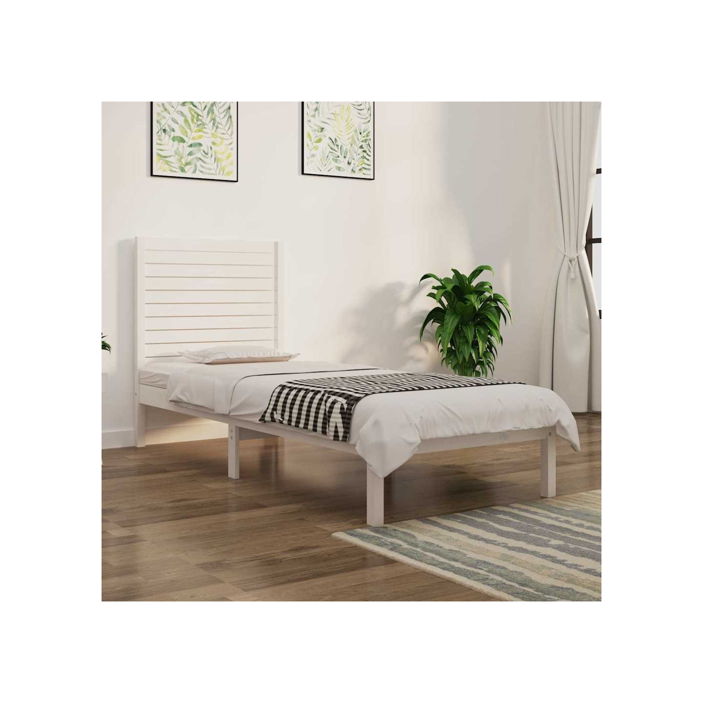Cadre de lit sans matelas blanc 75x190 cm bois massif