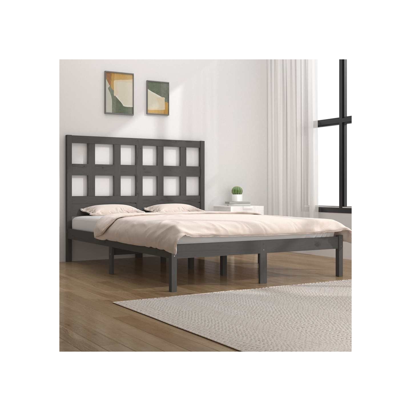 Cadre de lit sans matelas gris 200x200 cm bois massif de pin